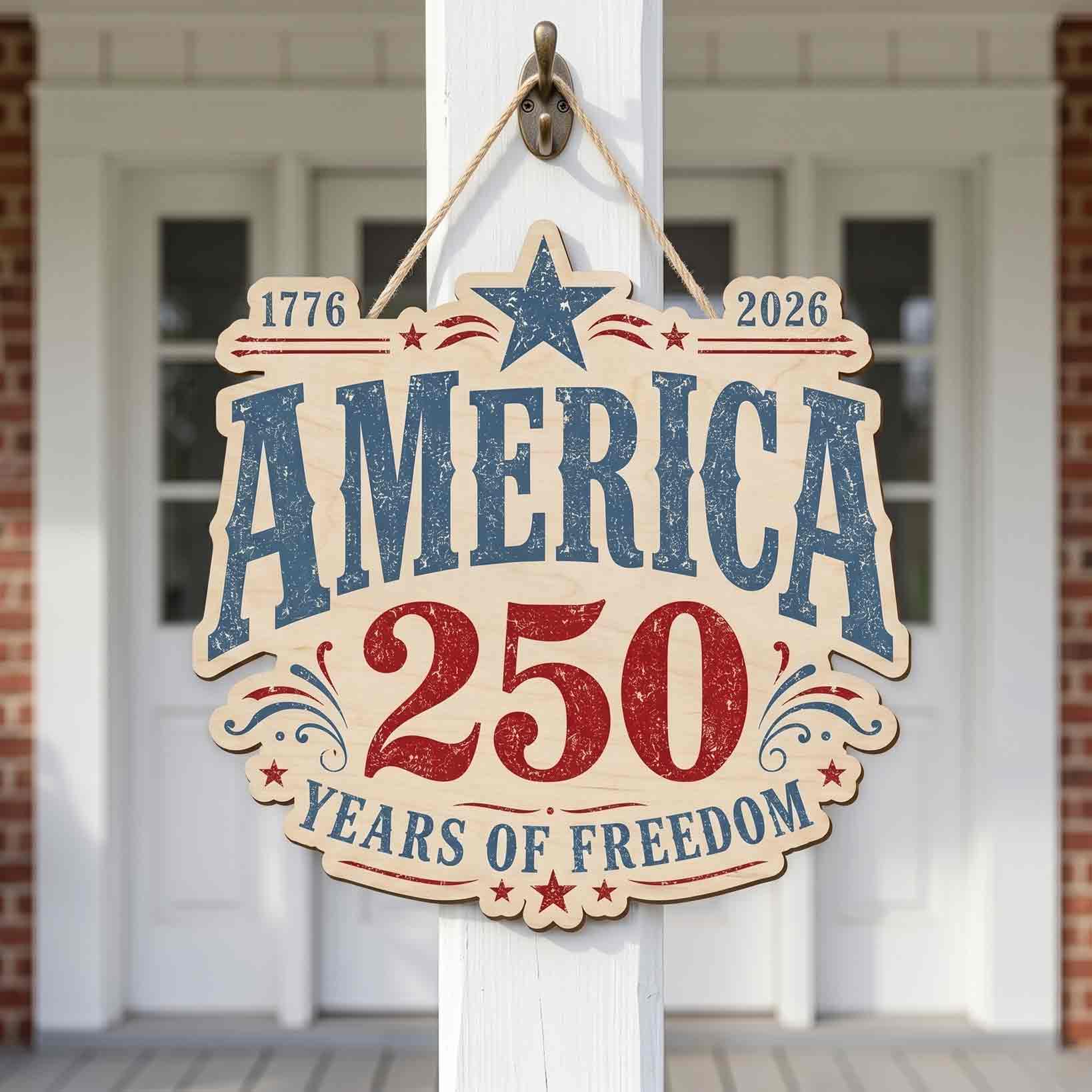 America 250 Years of Freedom 1776-2026 Patriotic Wooden Sign