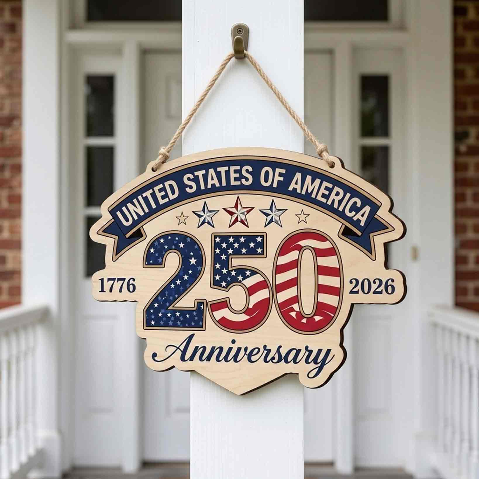 United States of America 250th Anniversary Wooden Sign Patriotic Decor