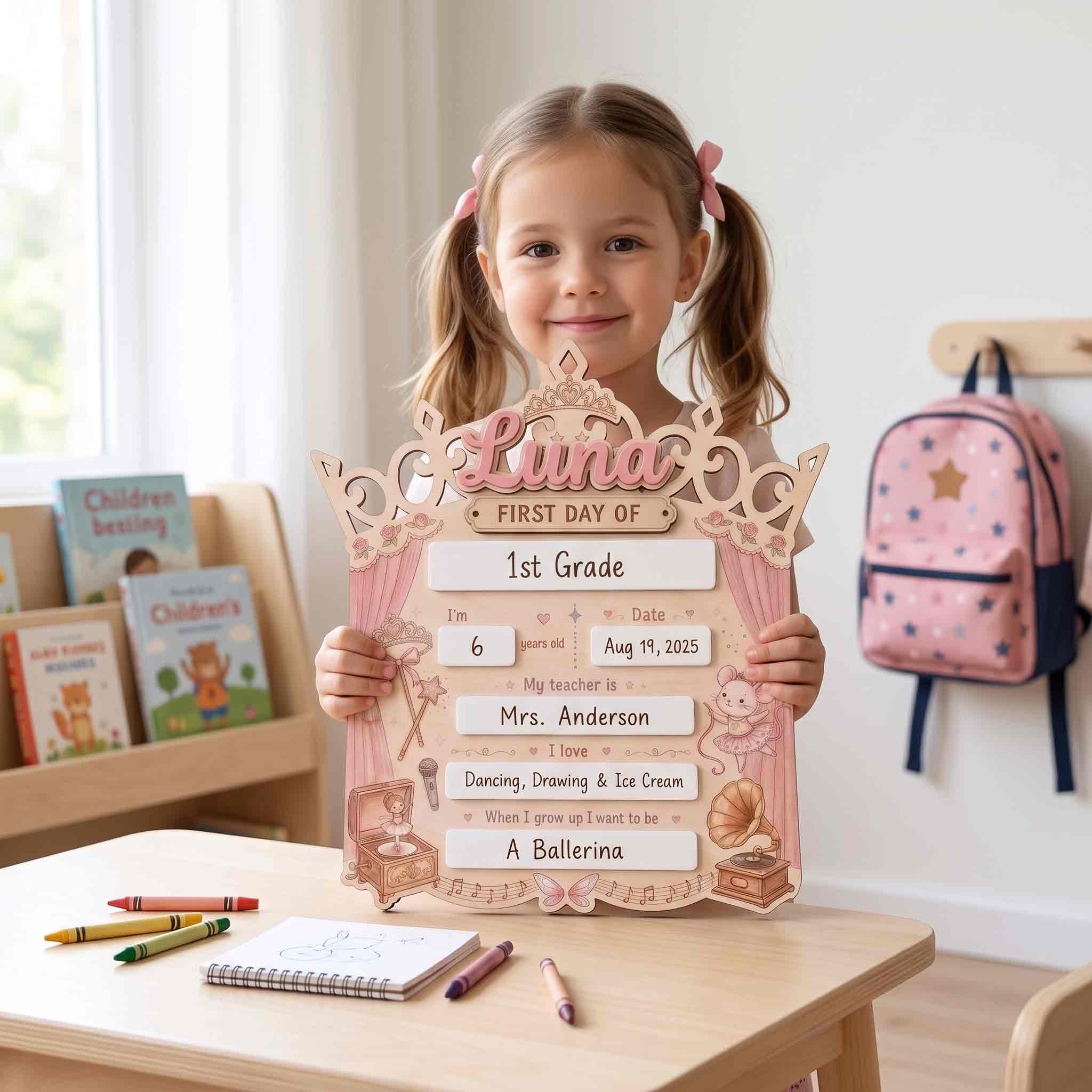 Personalized Princess Crown First Day School Board, Reusable Dry Erase Board, Back to School Sign