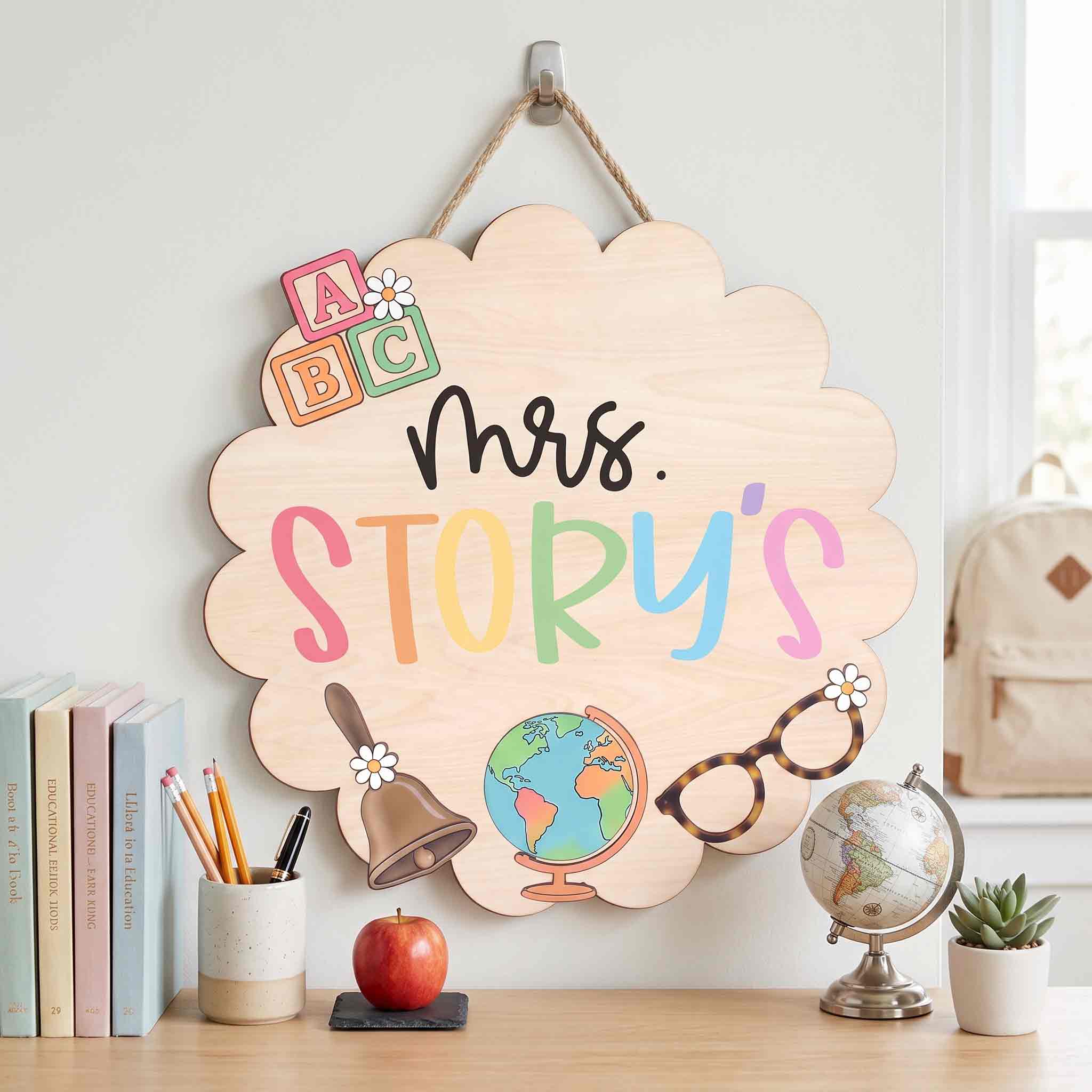 Personalized Elementary Teacher Classroom Door Hanger, ABC Blocks Wooden Welcome Sign