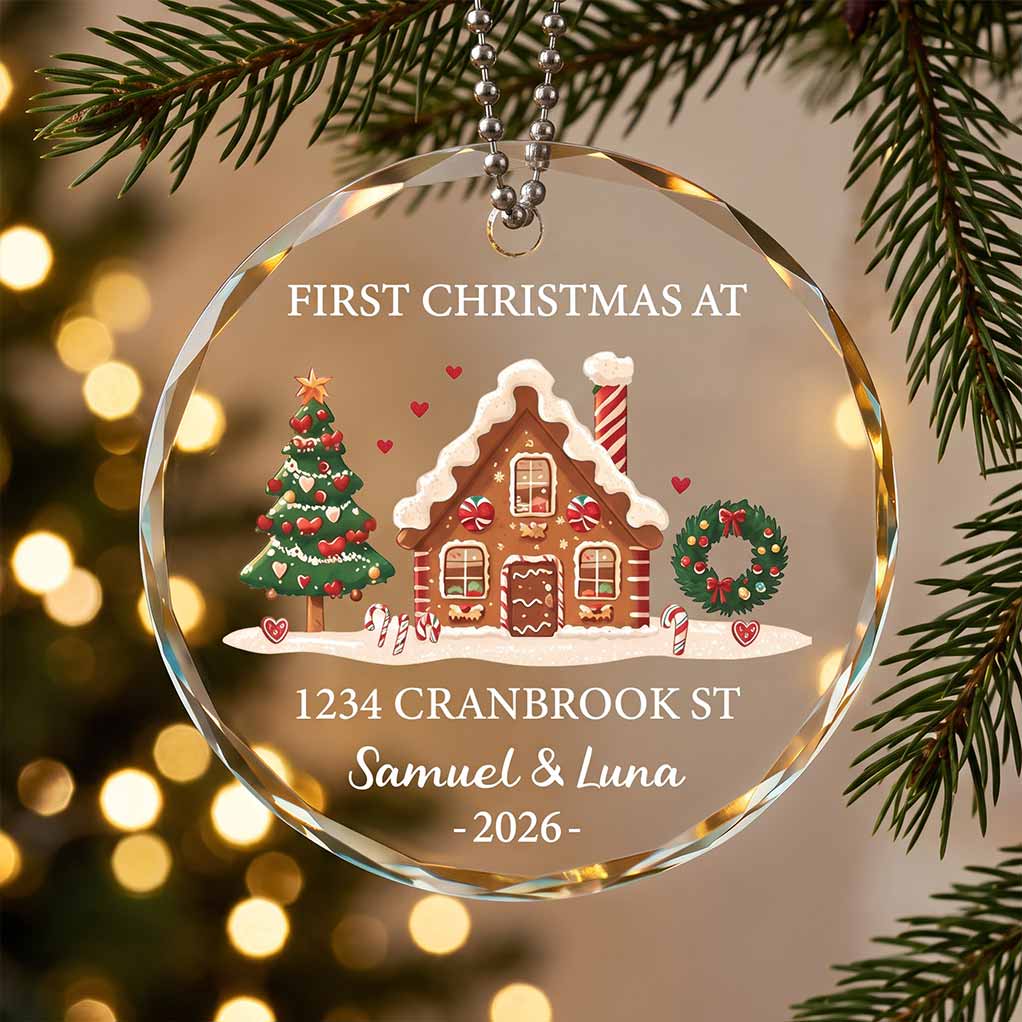 First Christmas at Our New Home 2026 Housewarming Keepsake Personalized Custom Name Date New Home Round Glass Christmas Ornament for New Homeowners