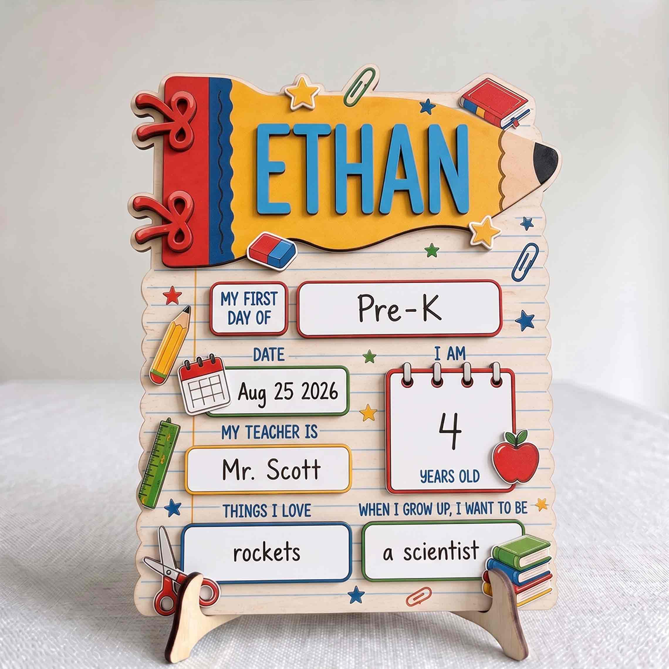 Personalized Colorful Pencil Theme First & Last Day School Sign, Reusable Dry Erase Board, Back to School Sign