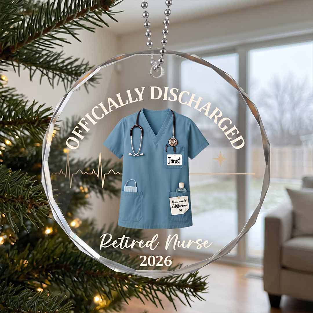 Discharged Retired Nurse Healthcare Appreciation Personalized Custom Name Date Nurse Keepsake Round Glass Christmas Ornament for Retired Nurses