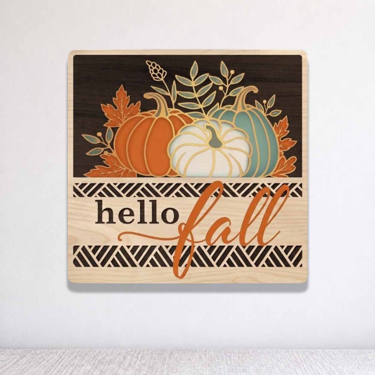 Fall Porch Decor, Pumpkin Themes Hello Fall  Wooden Fall Door Hanger,  Front Door Sign, Farmhouse Fall Decor