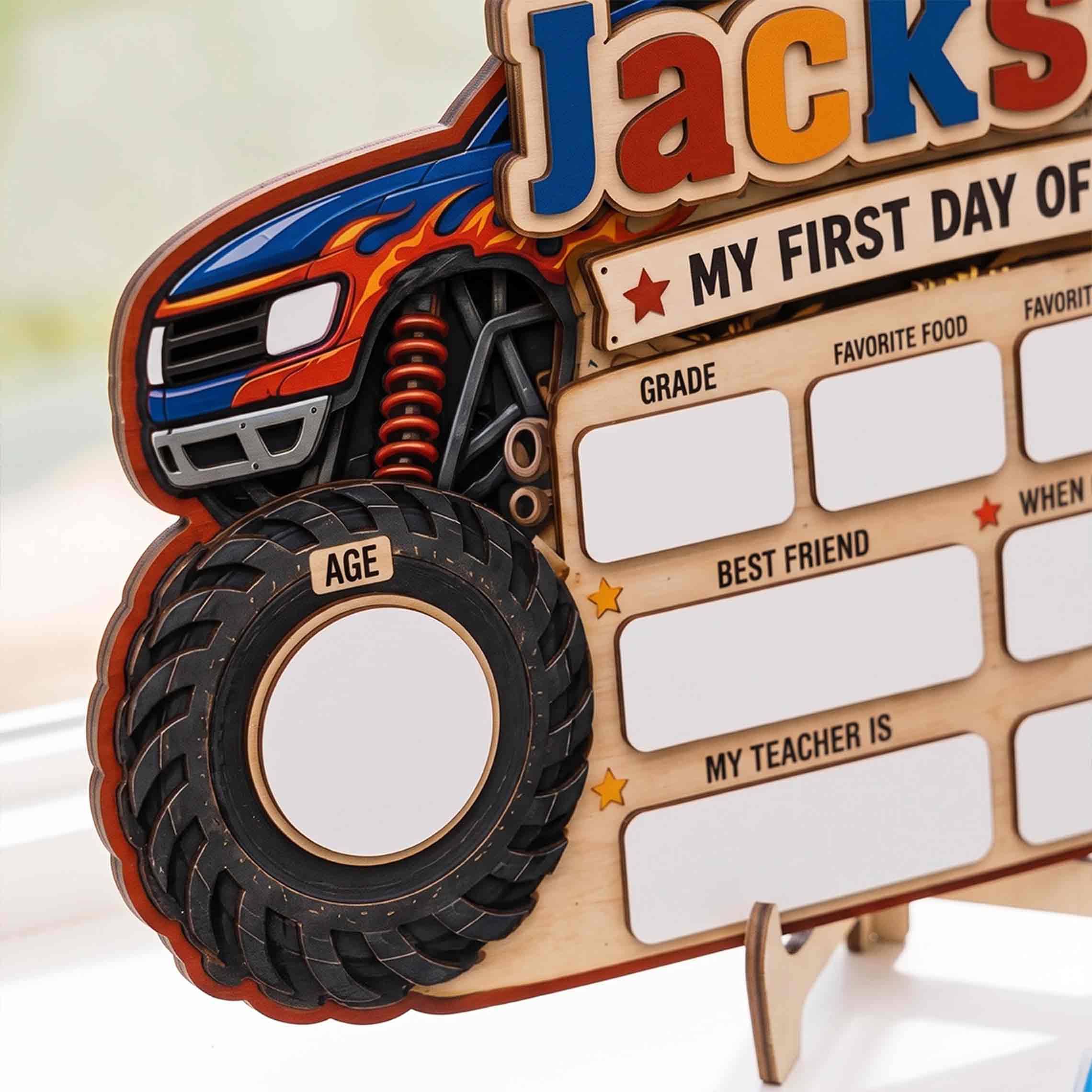 Personalized Monster Truck Theme First & Last Day School Sign, Reusable Dry Erase Board, Back to School Sign