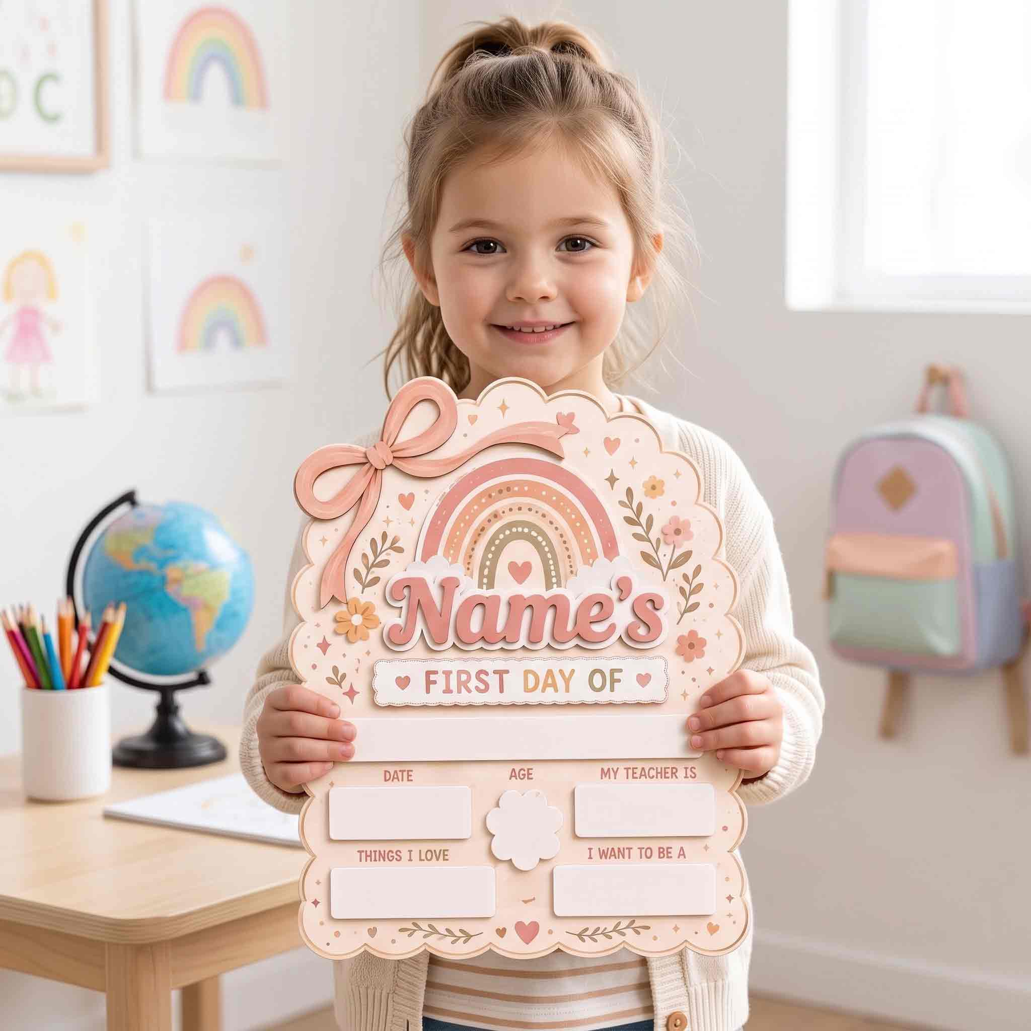 Personalized Scalloped Frame First & Last Day School Sign, Reusable Dry Erase Board, Back to School Sign