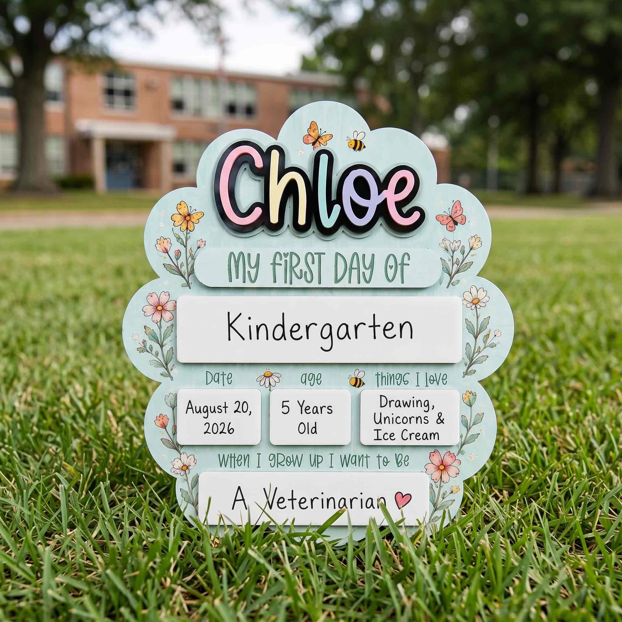 Personalized Floral Cloud First & Last Day School Board, Reusable Dry Erase Board, Back to School Sign