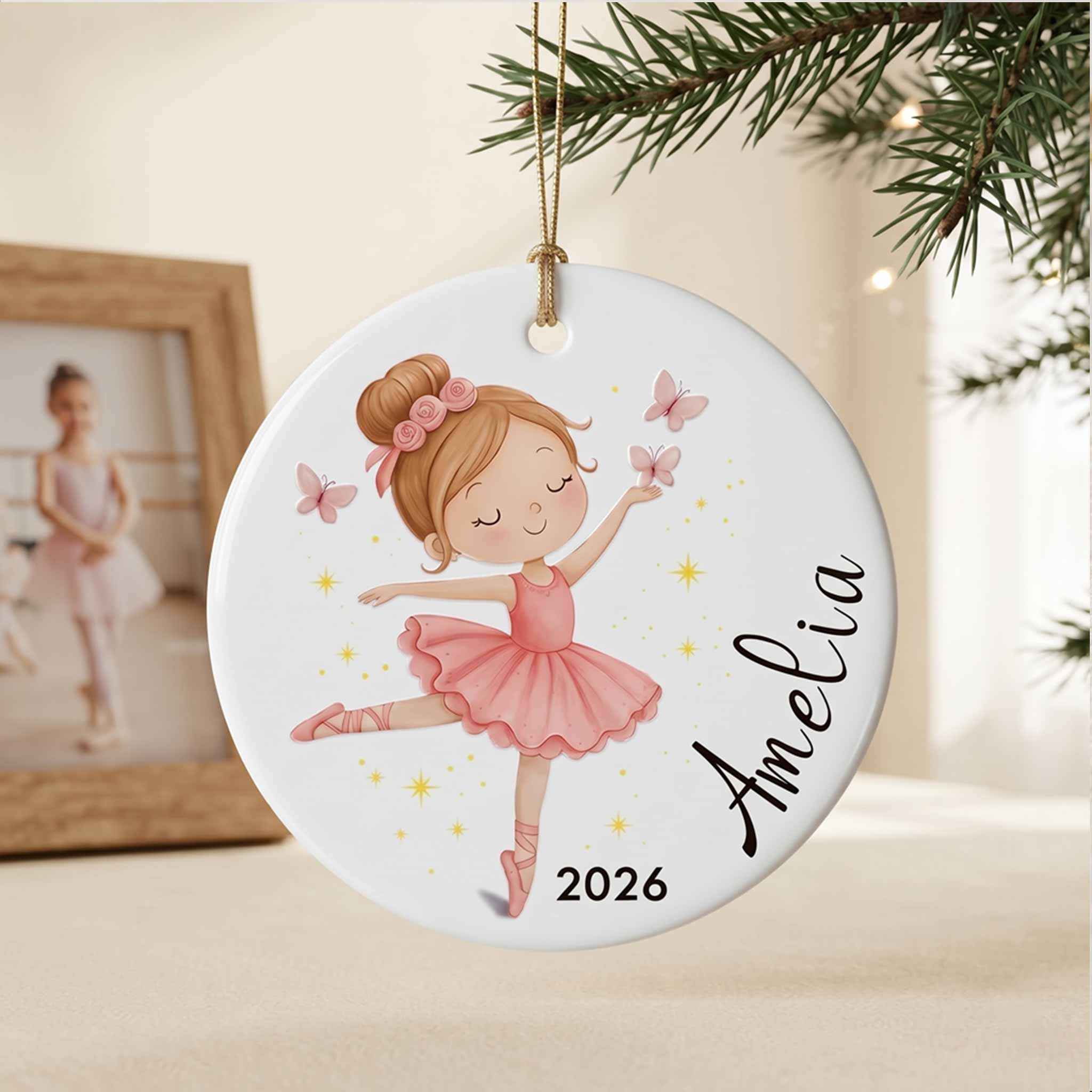 Ballerina Girl Custom Ballet Dancer Round Ceramic Ornament