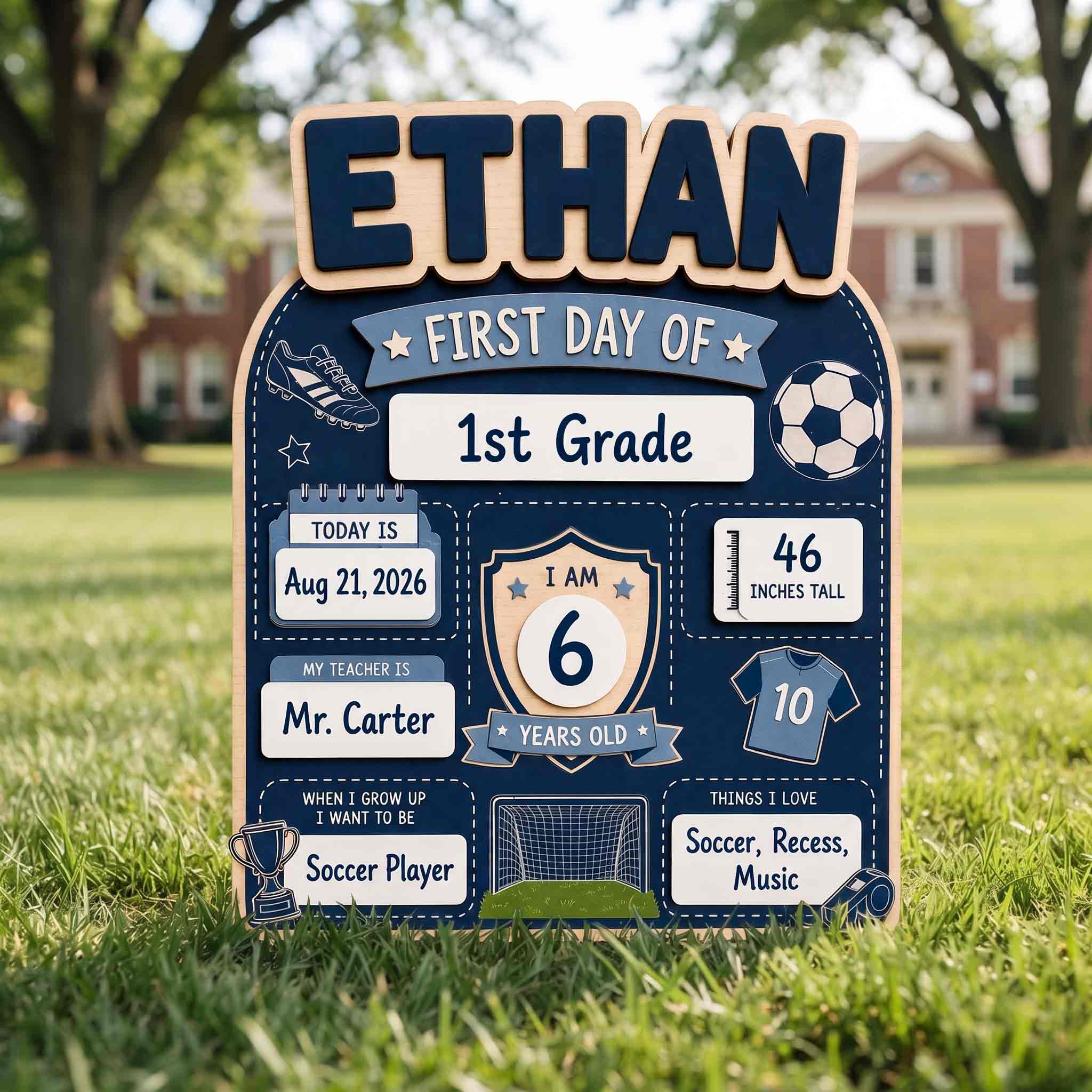 Personalized Soccer First Day School Board, Reusable Dry Erase Board, Back to School Sign