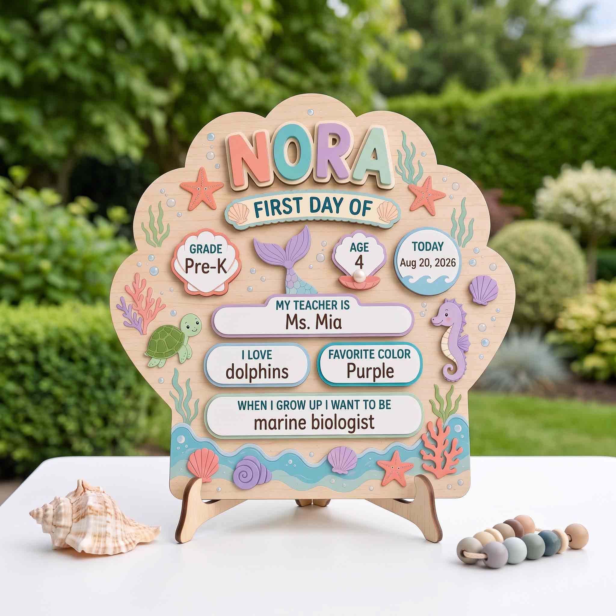 Personalized Mermaid Sea Adventure First & Last Day School Sign, Reusable Dry Erase Board, Back to School Sign