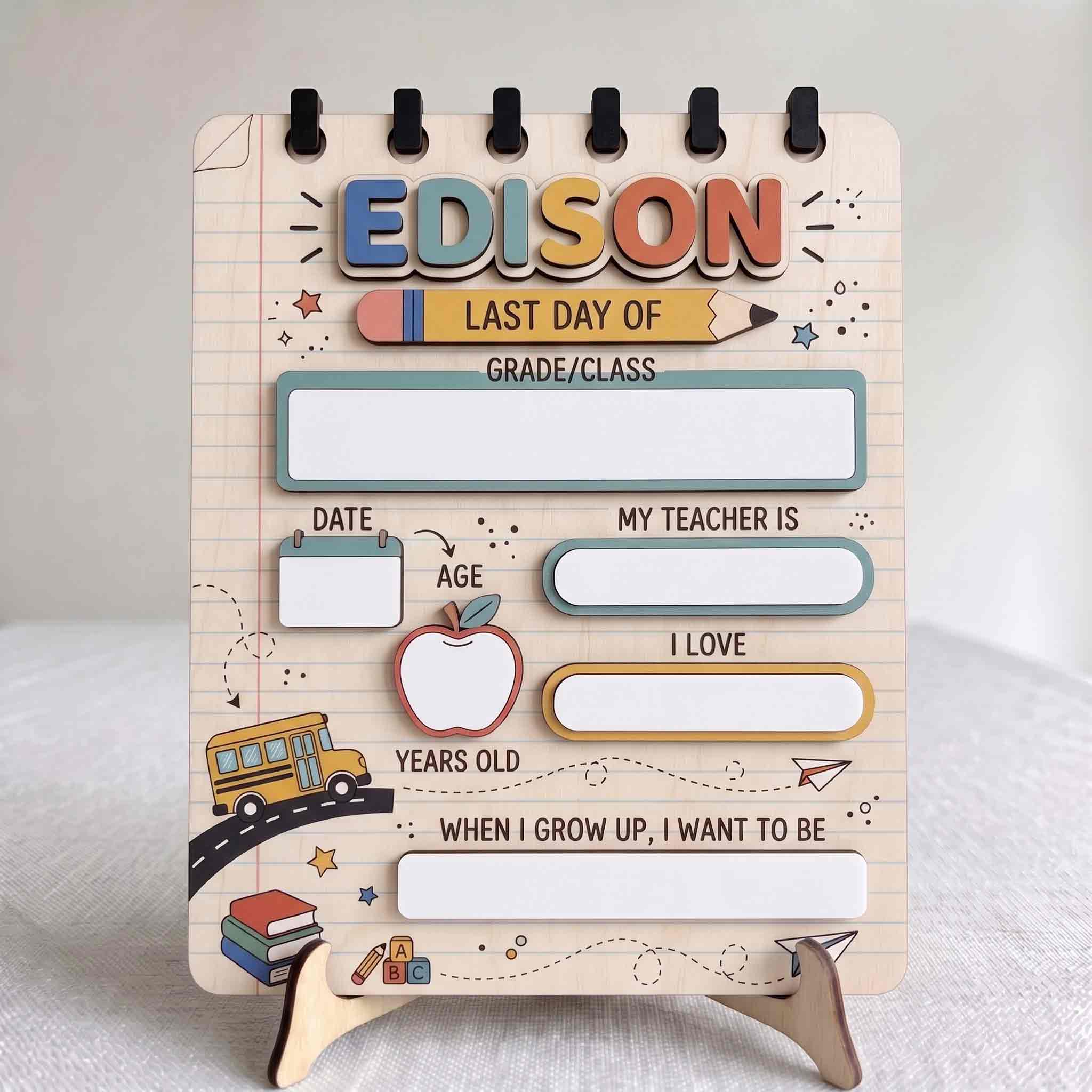 Personalized Notebook Paper First & Last Day School Sign, Reusable Dry Erase Board, Back to School Sign