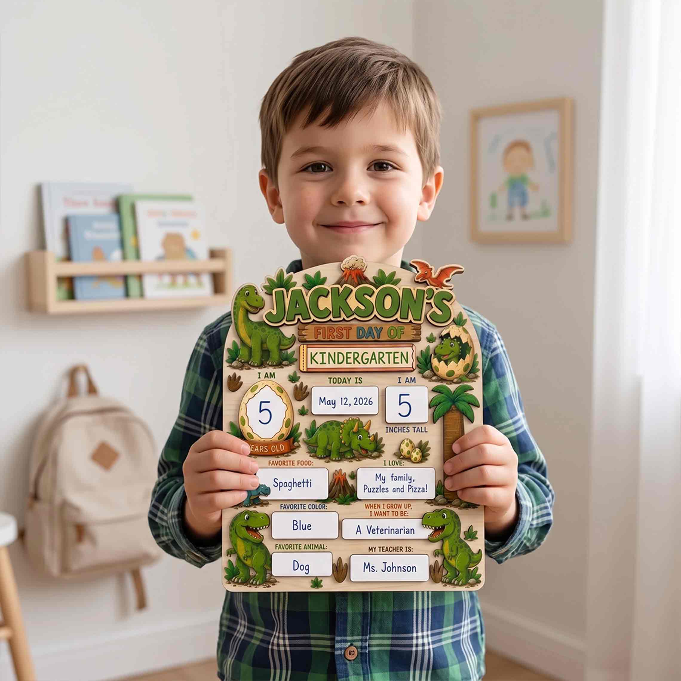 Personalized Prehistoric Jungle Adventure First & Last Day School Sign, Reusable Dry Erase Board, Back to School Sign