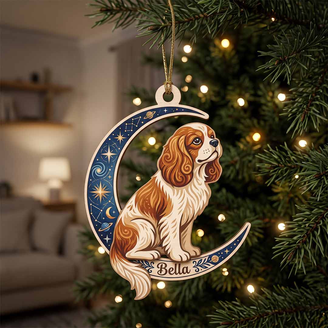 Personalized Loving Memorial Dog Cat Moon Custom Name Photo Wooden Ornament
