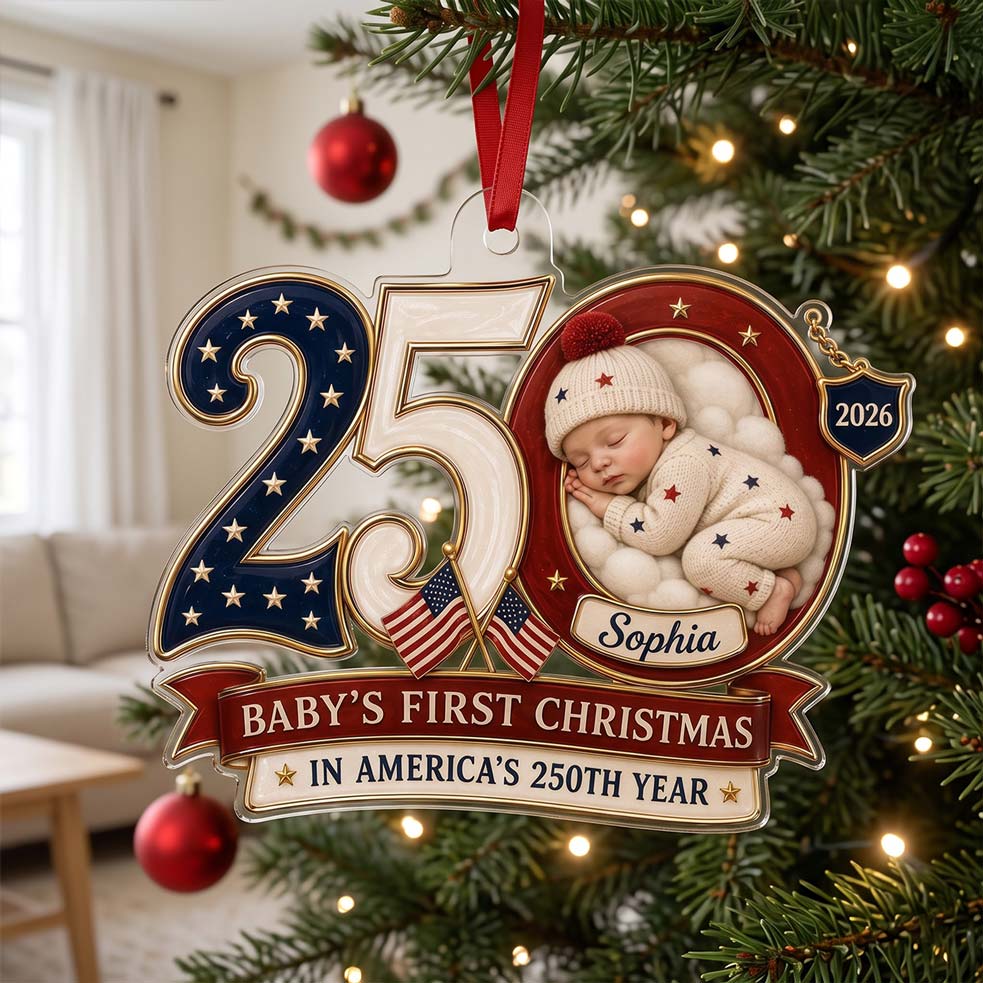 250 Anniversary Baby Number Design Custom Name Baby's First Christmas Acrylic Christmas Ornament Patriotic