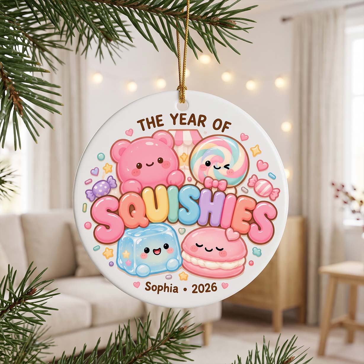 The Year of Squishies 2026 Custom Name Date Round Ceramic Christmas Ornament Squishy Collector Gift