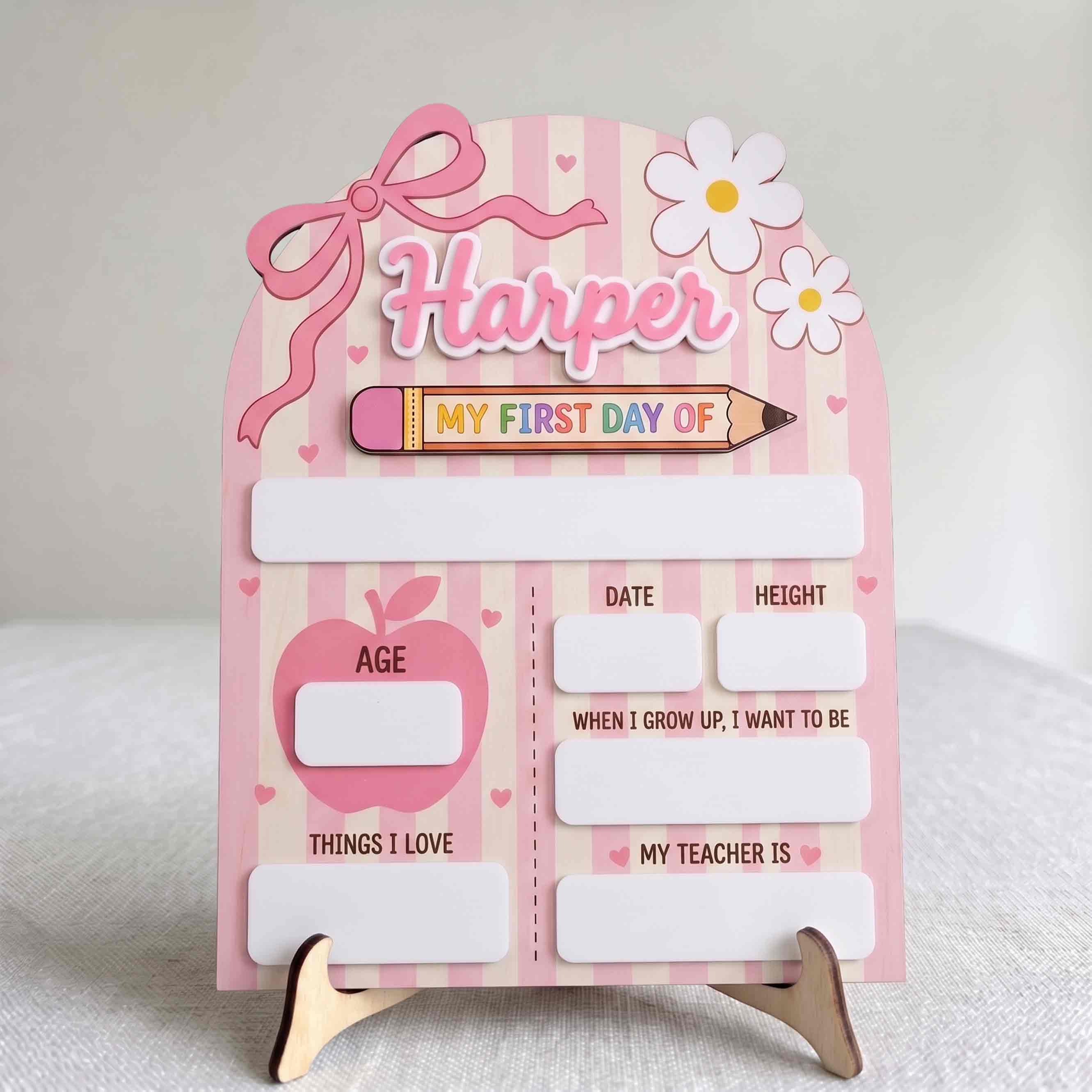 Personalized Pink Pencil First Day School Board, Reusable Dry Erase Board, Back to School Sign