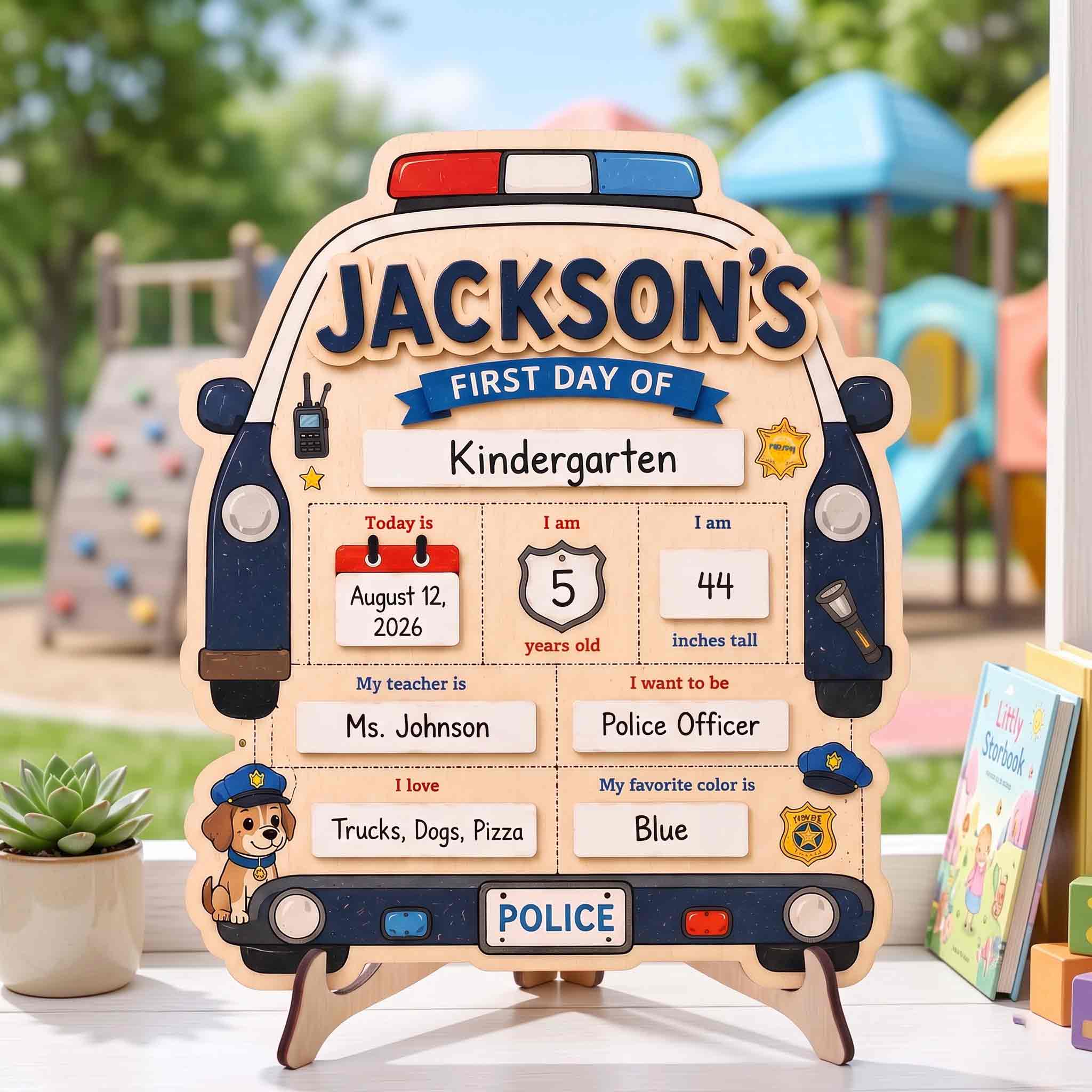 Personalized Police Car Theme First & Last Day School Sign, Reusable Dry Erase Board, Back to School Sign