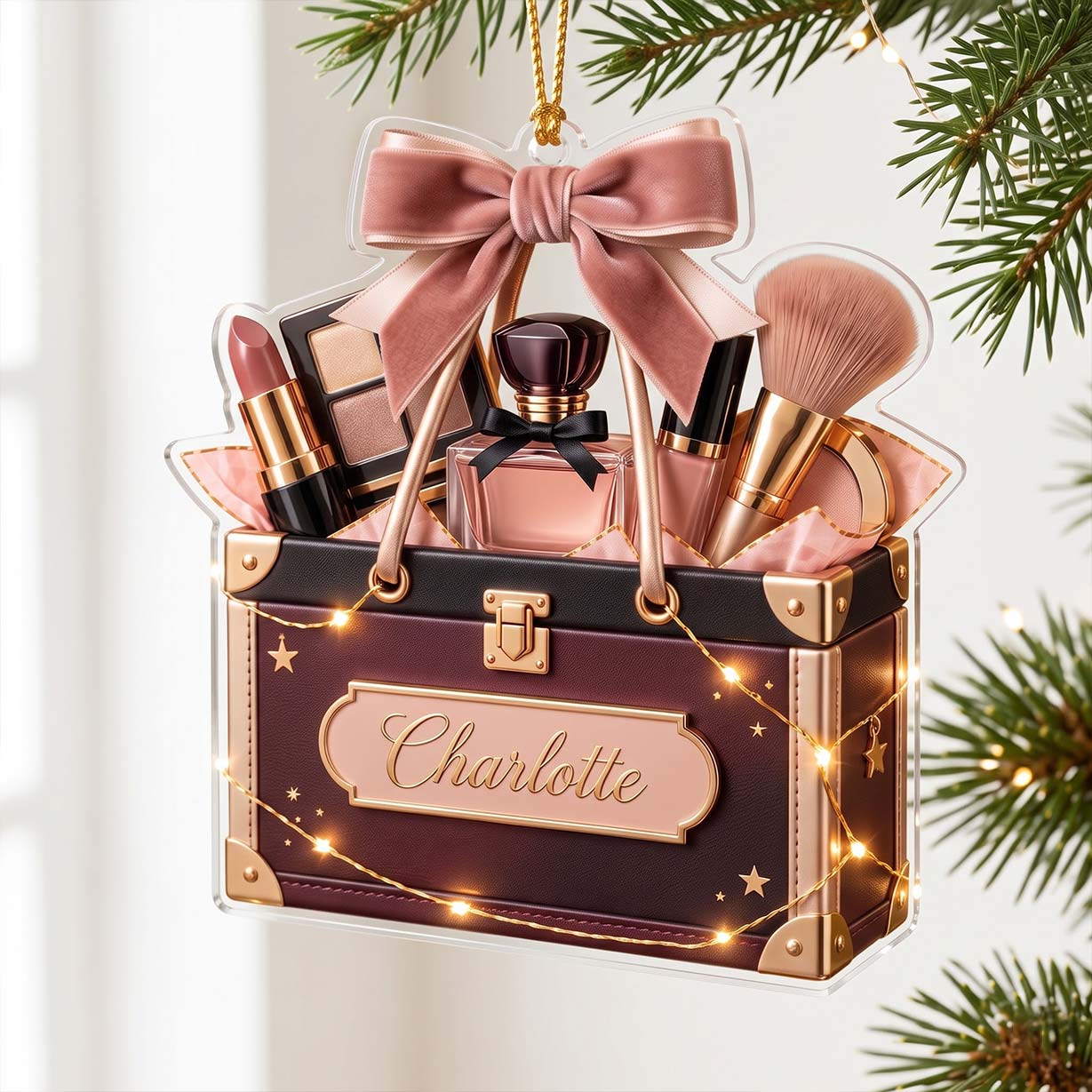 Makeup Vanity Trunk Lipstick Brush Custom Name Acrylic Christmas Ornament Beauty Artist