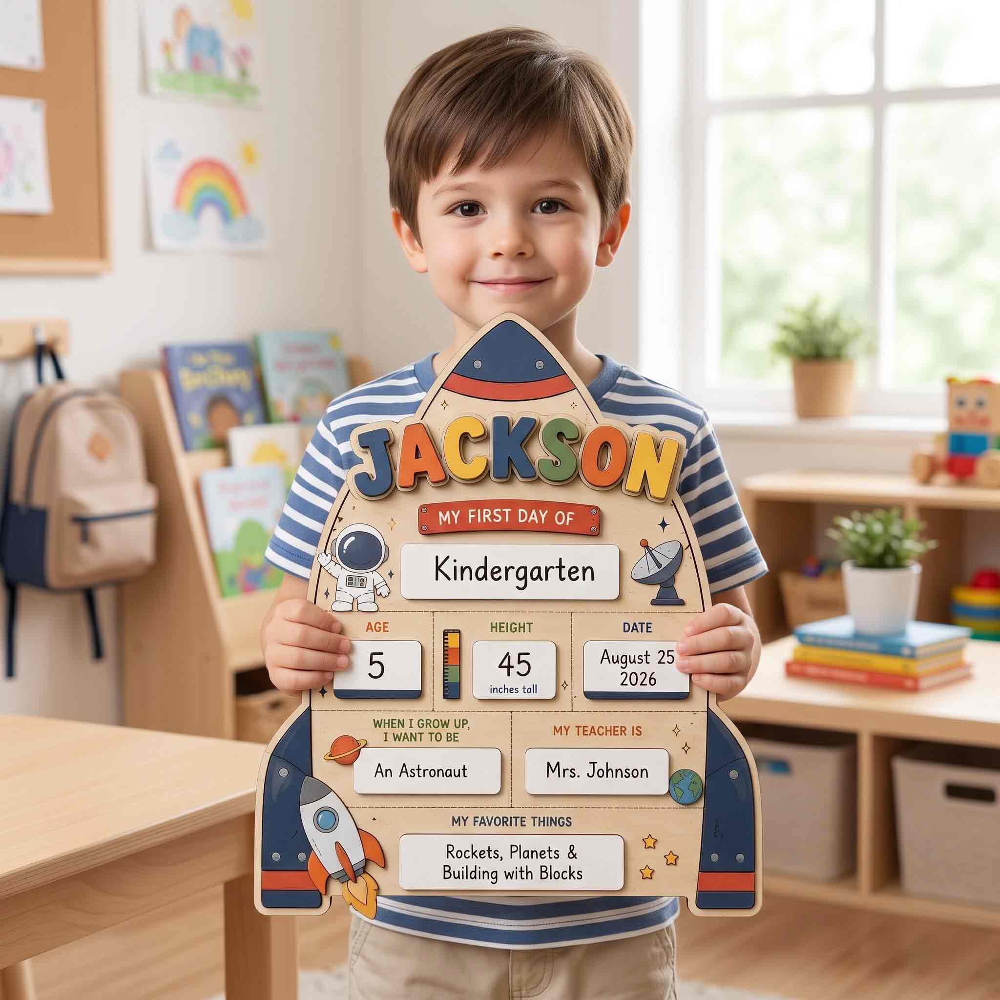 Personalized Space Explorer Theme First & Last Day School Sign, Reusable Dry Erase Board, Back to School Sign