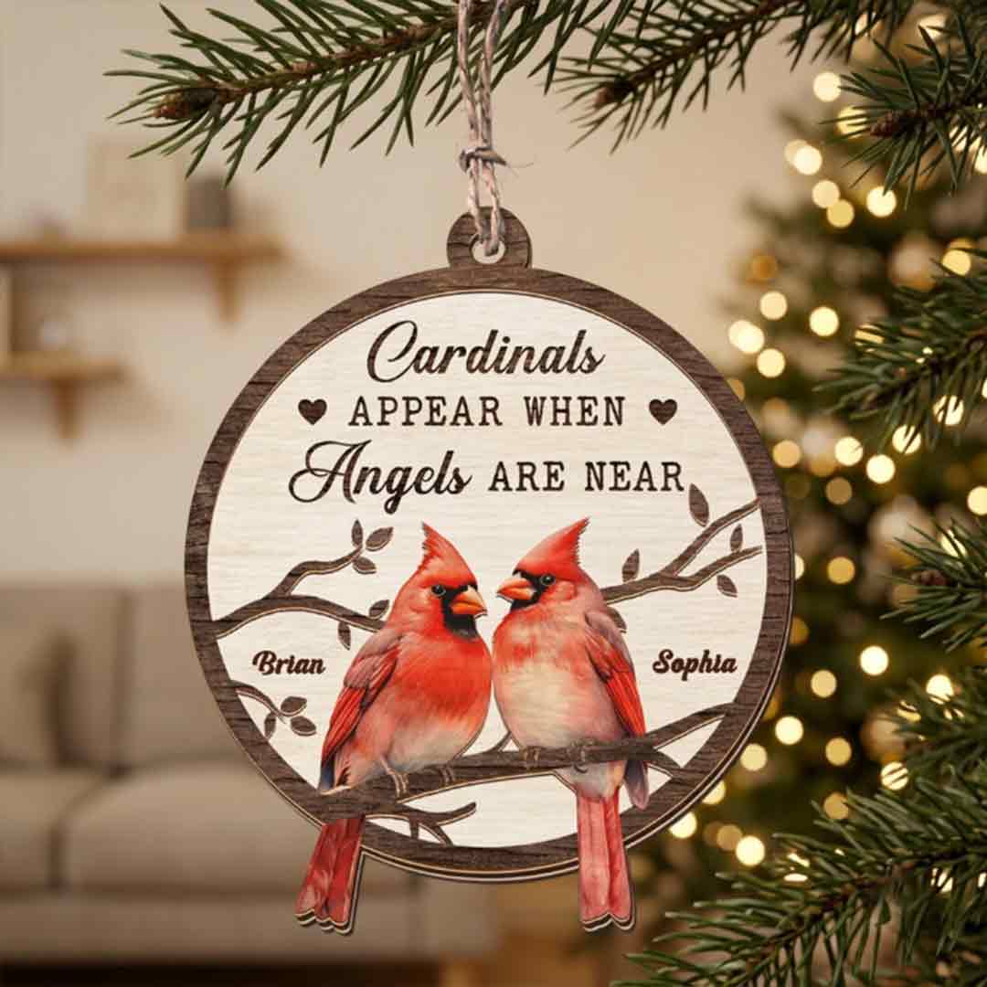 In Loving Memory Cardinals Personalized Custom Name Memorial 2-Layer Wooden Christmas Ornament for Loss of Loved One