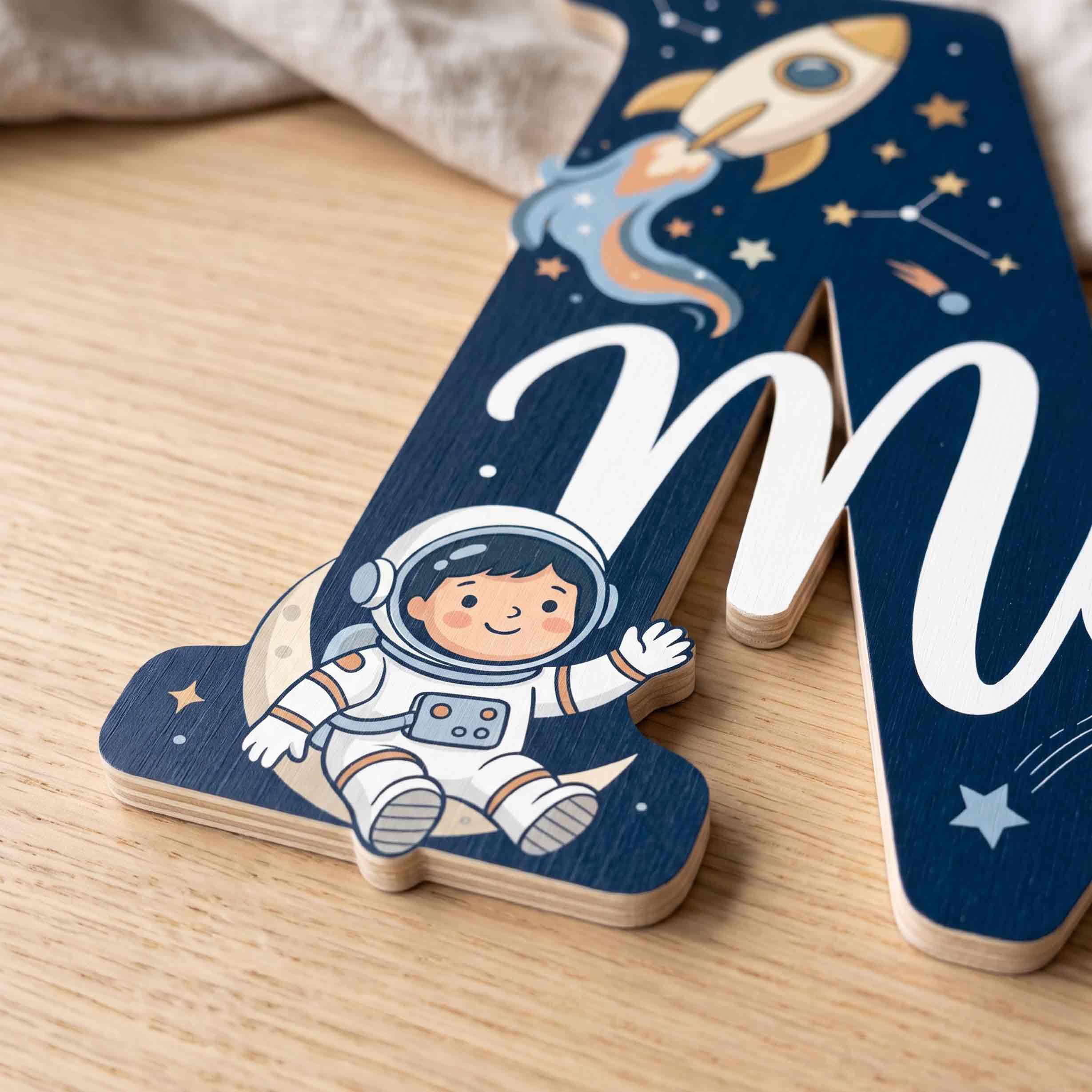 Personalized Outer Space Theme Nursery Name Sign Wooden Baby Room Decor