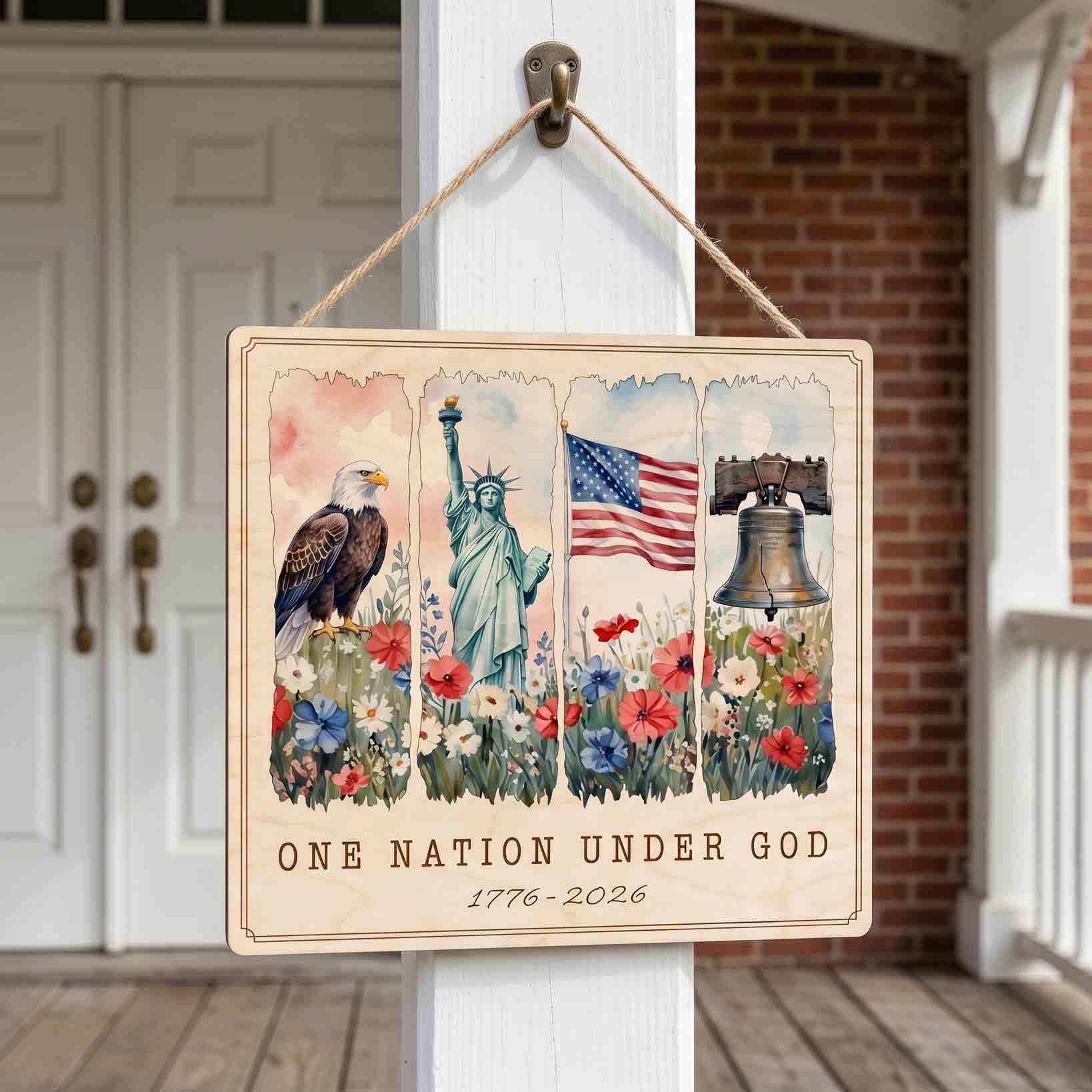 America 250 One Nation Under God Wooden Sign Patriotic Wall Decor