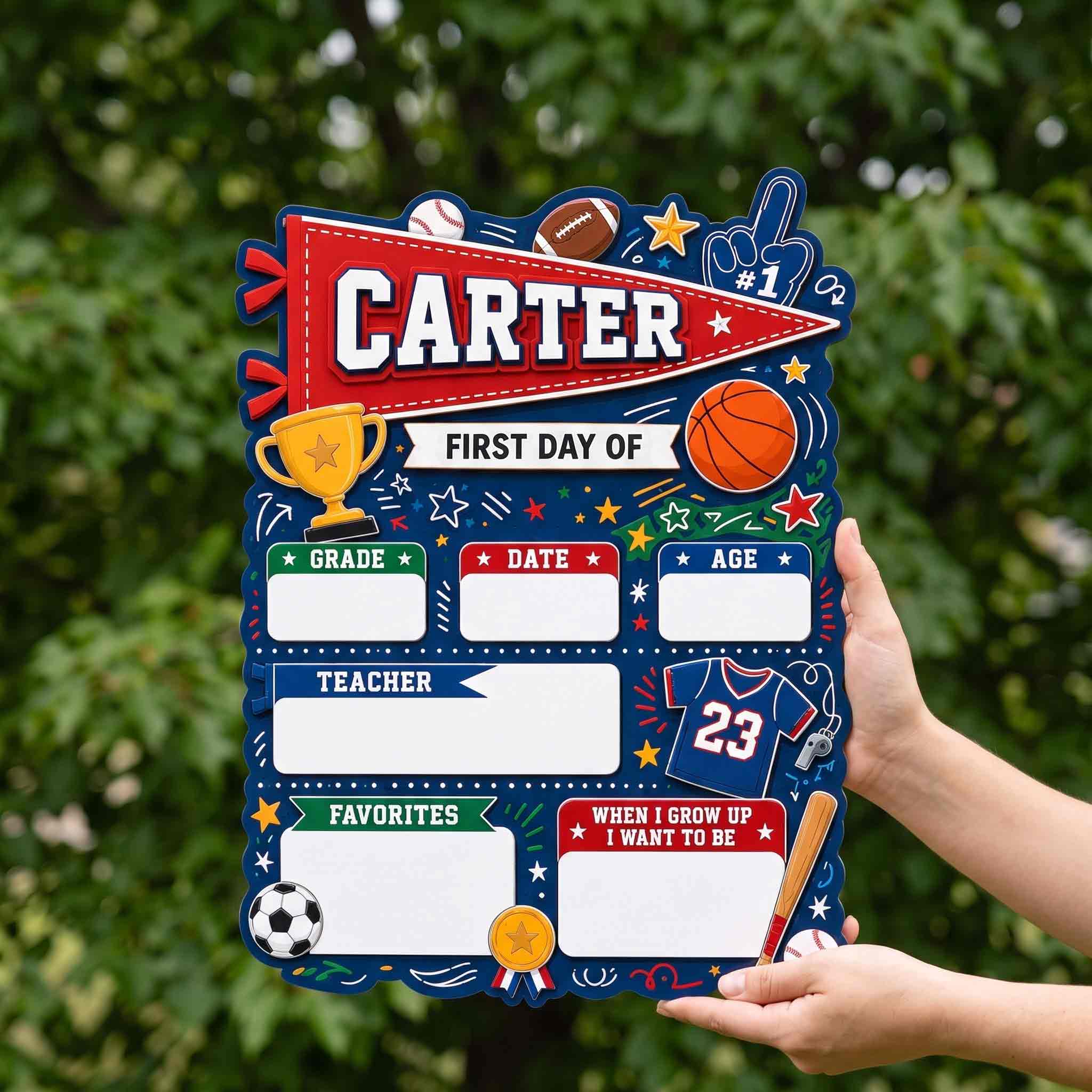 Personalized Kids Sports Adventure First & Last Day School Sign, Reusable Dry Erase Board, Back to School Sign