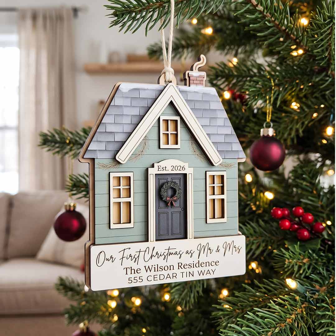 Personalized Our First Christmas As Mr And Mrs Custom Name Date Address Newlywed Gift Wooden Christmas Ornament