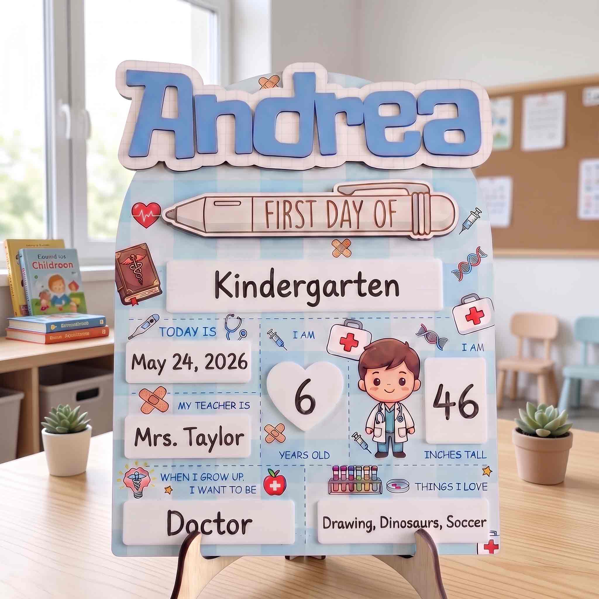 Personalized Doctor First Day School Board, Reusable Dry Erase Board, Back to School Sign