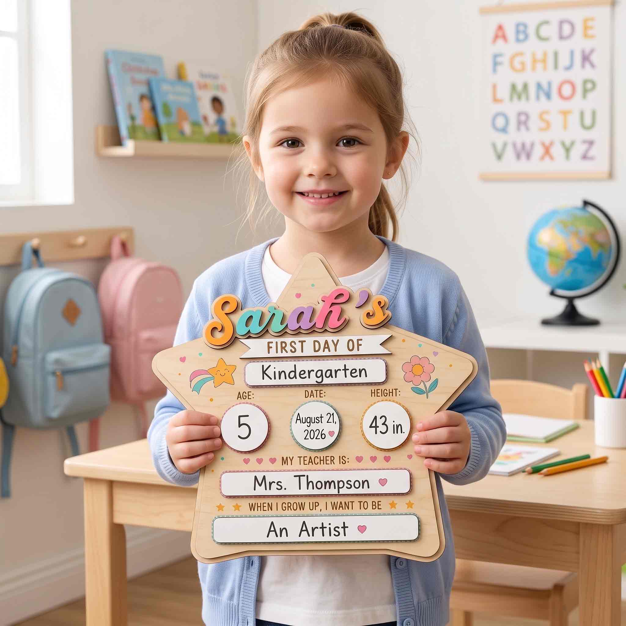 Personalized Rainbow Star First & Last Day School Board, Reusable Dry Erase Board, Back to School Sign