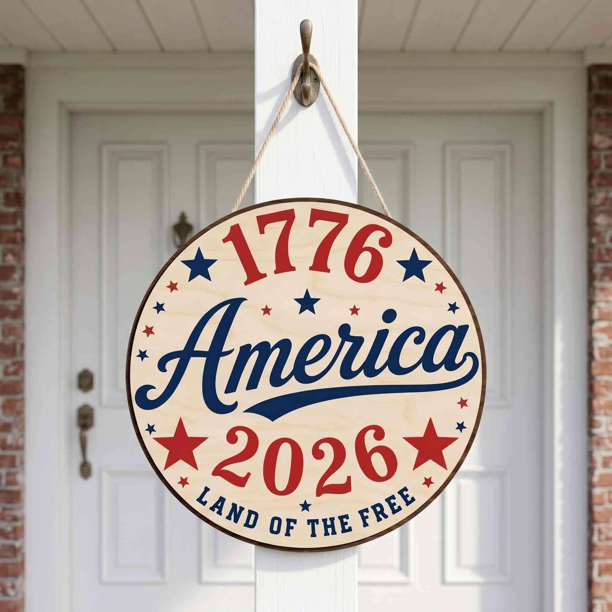 America 1776-2026 Land of the Free Wooden Sign