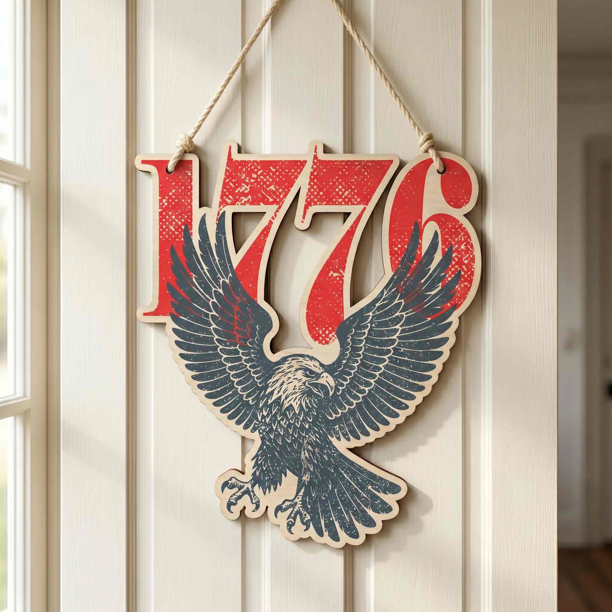 1776 Bald Eagle Retro Distressed Patriotic Wooden Sign