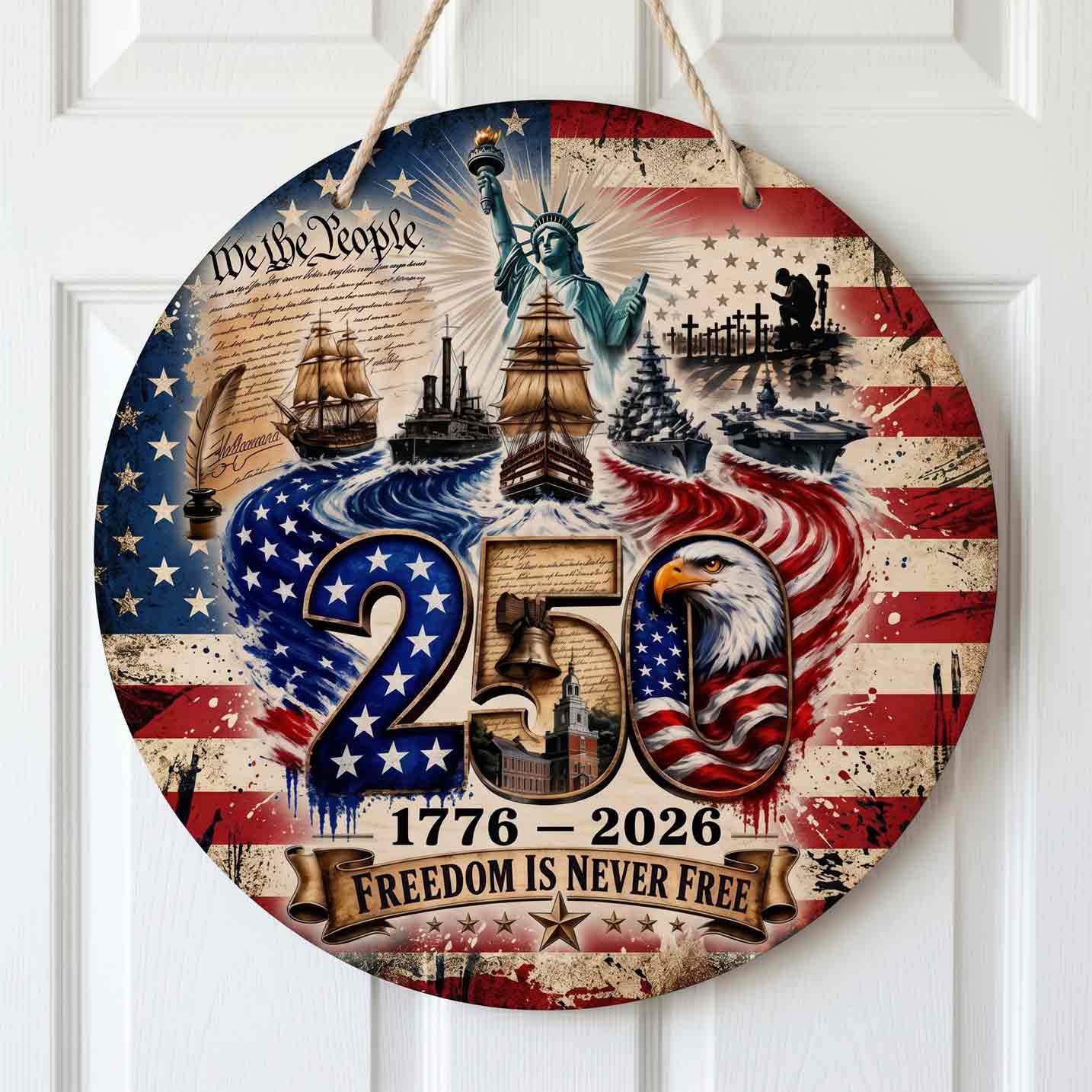 Freedom Is Never Free 250th Anniversary Wooden Sign