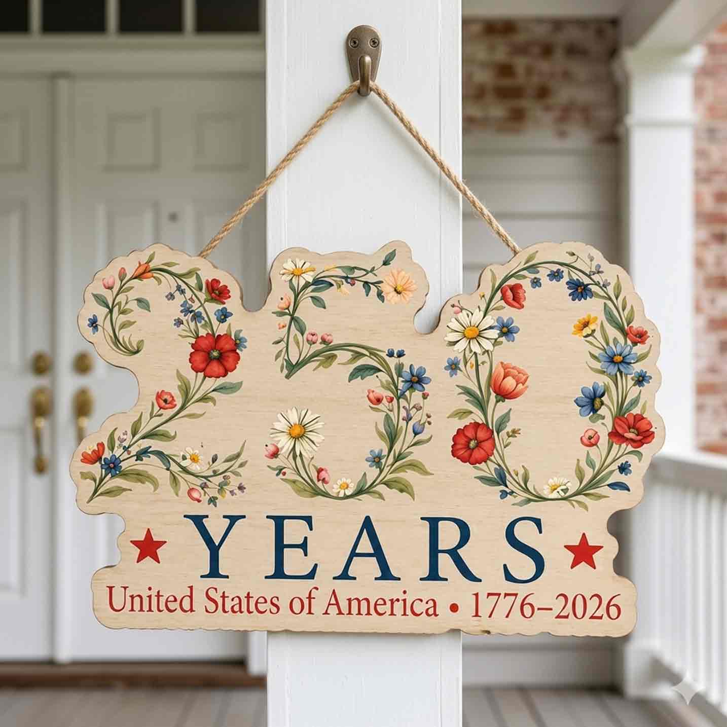 America 250 Wooden Sign Patriotic Wildflower Decor 1776-2026