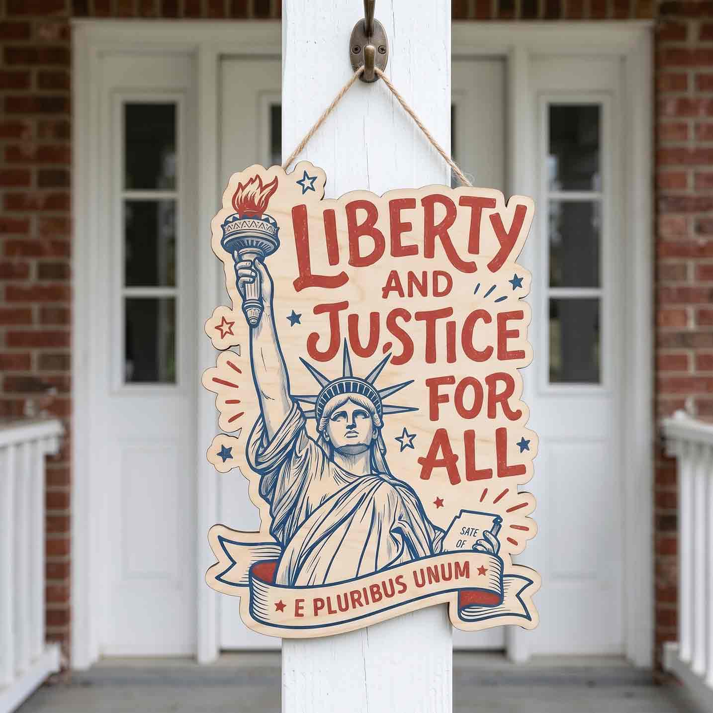 Liberty and Justice for All  America 250th Anniversary Wooden Sign