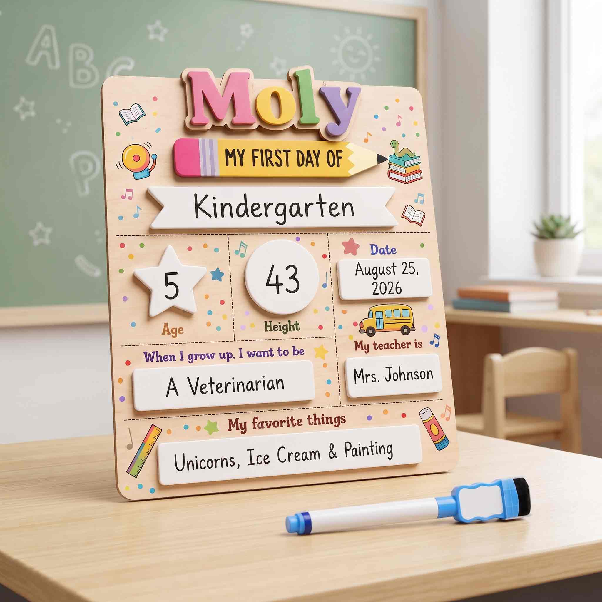 Personalized School Days First Day School Board, Reusable Dry Erase Board, Back to School Sign