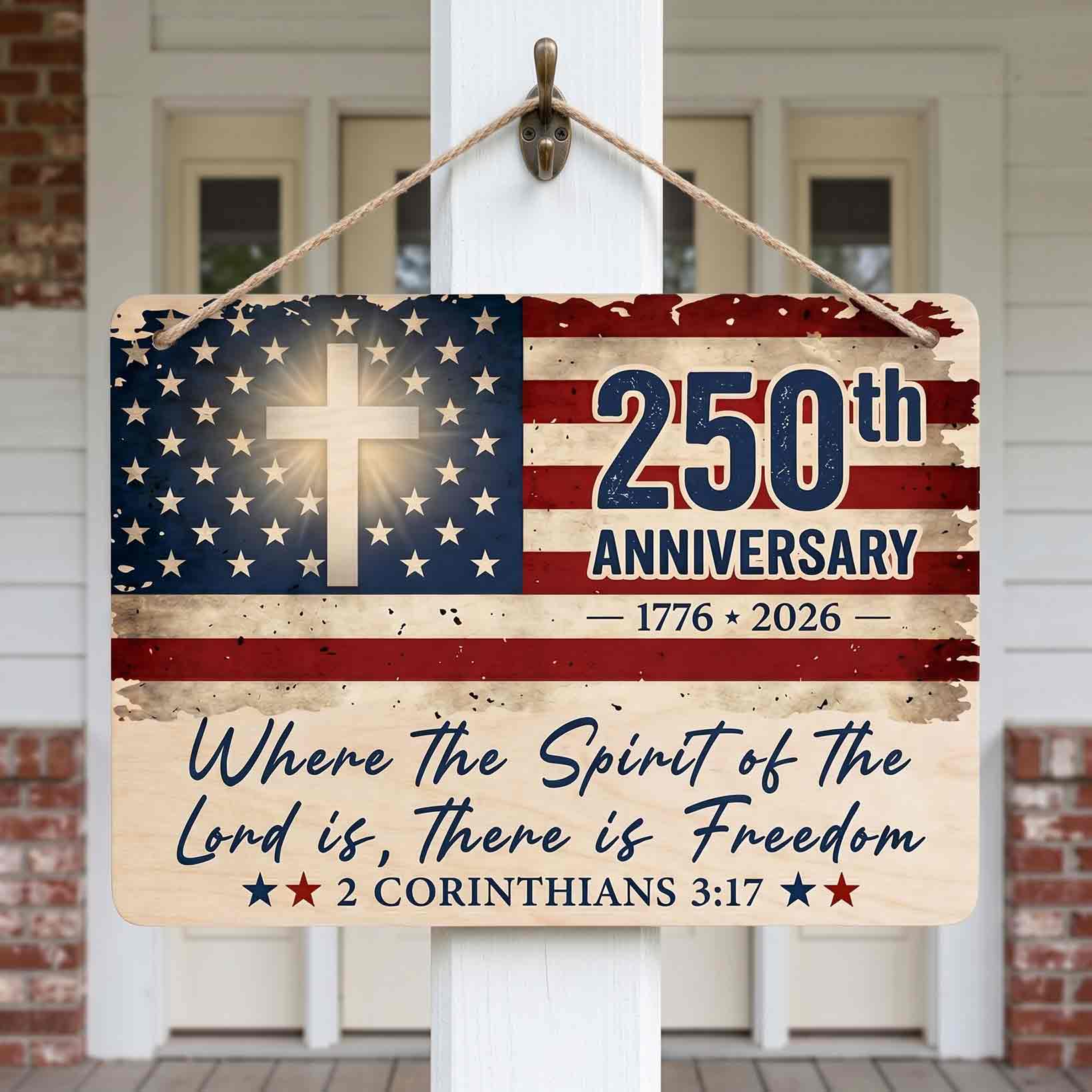 Freedom Christian USA 250th Anniversary Bible Verse Wooden Sign