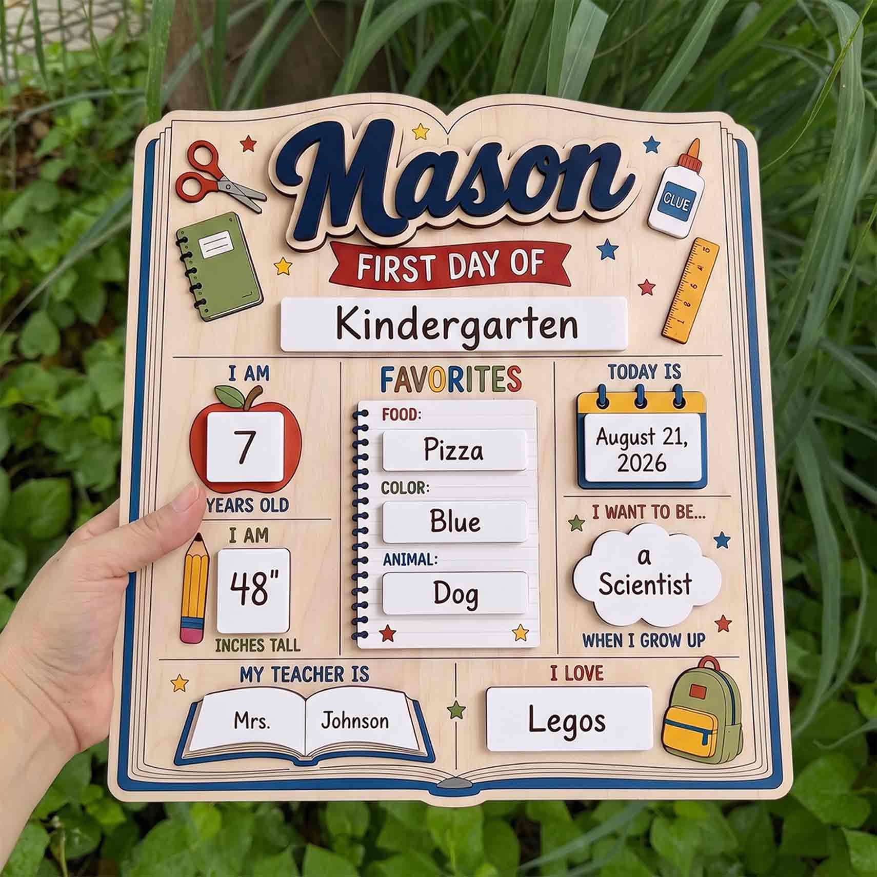 Personalized Colorful Learning Style First & Last Day School Sign, Reusable Dry Erase Board, Back to School Sign