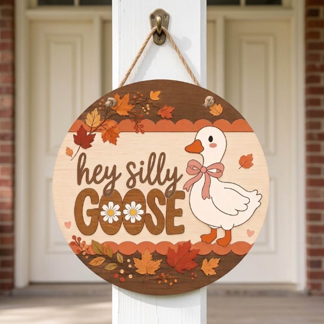 Fall Porch Decor, Helly Silly Goose Wooden Fall Door Hanger,  Front Door Sign, Farmhouse Fall Decor