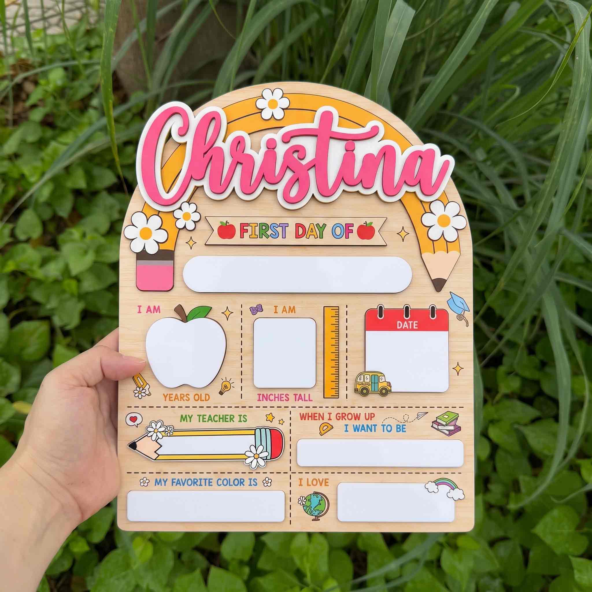 Personalized Cute Daisy Classroom First & Last Day School Sign, Reusable Dry Erase Board, Back to School Sign