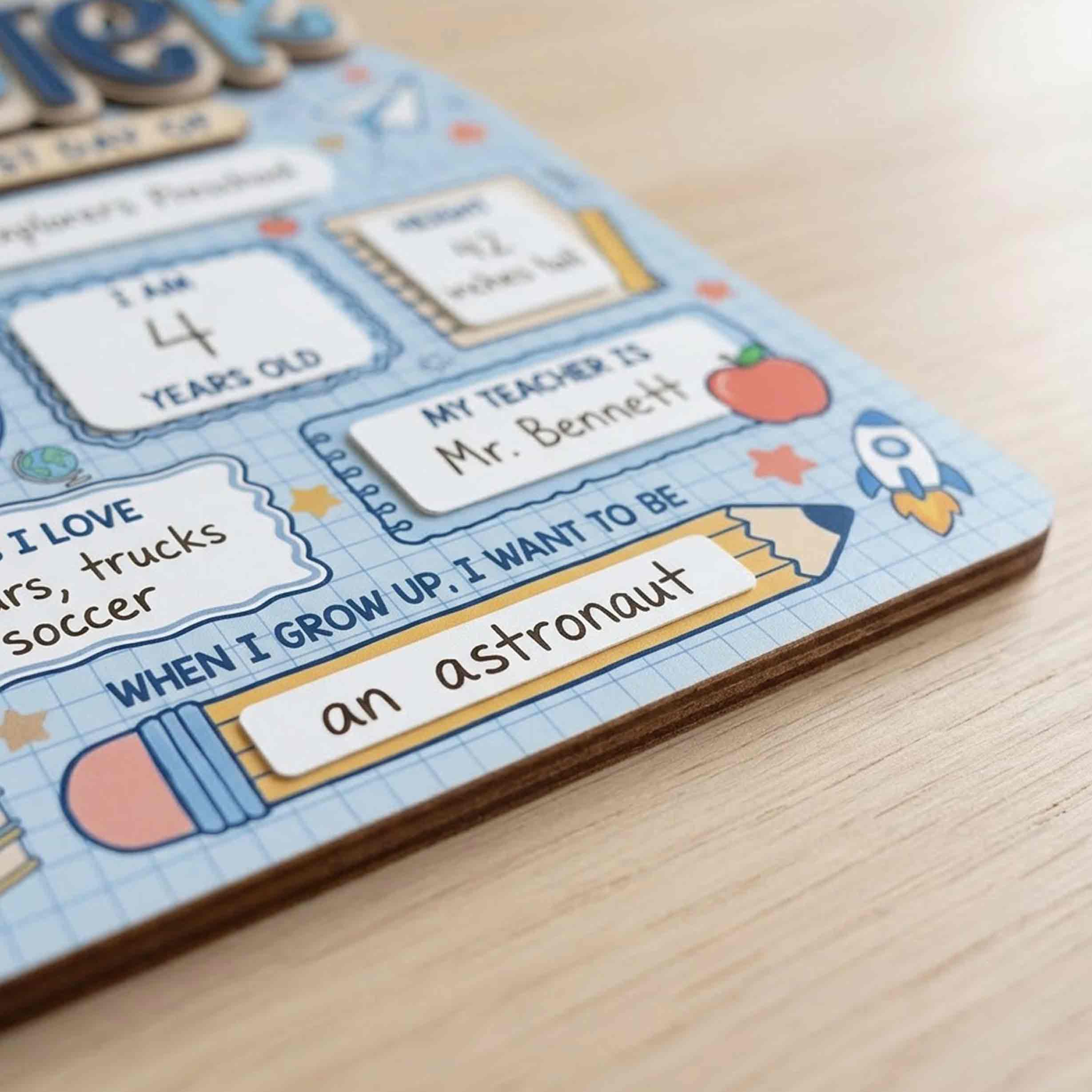 Personalized Blue Explorer School First & Last Day School Sign, Reusable Dry Erase Board, Back to School Sign