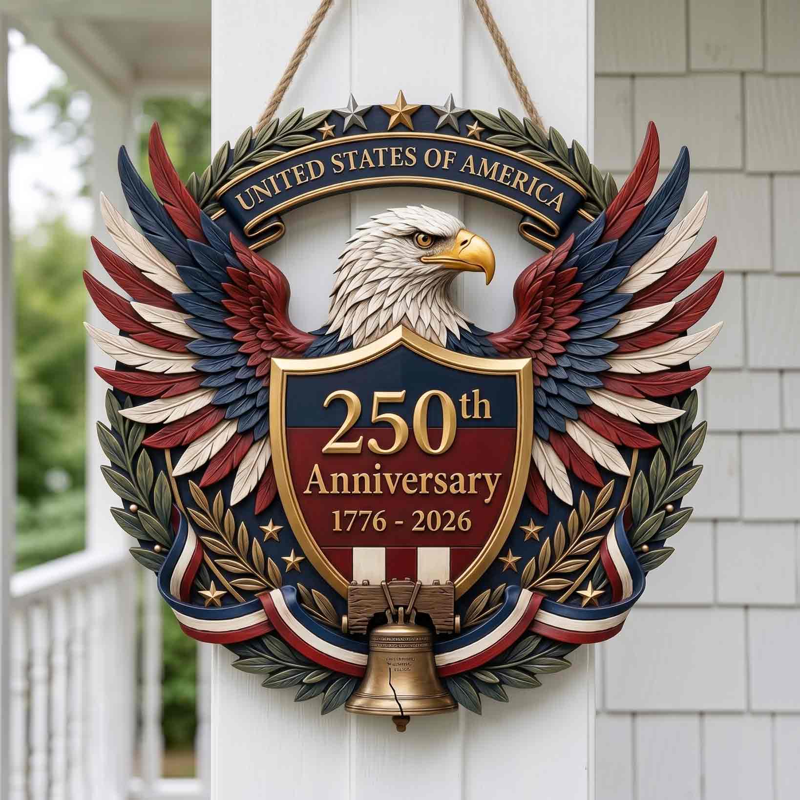 America 250th Anniversary Wooden Sign Patriotic Eagle Wall Decor 1776-2026