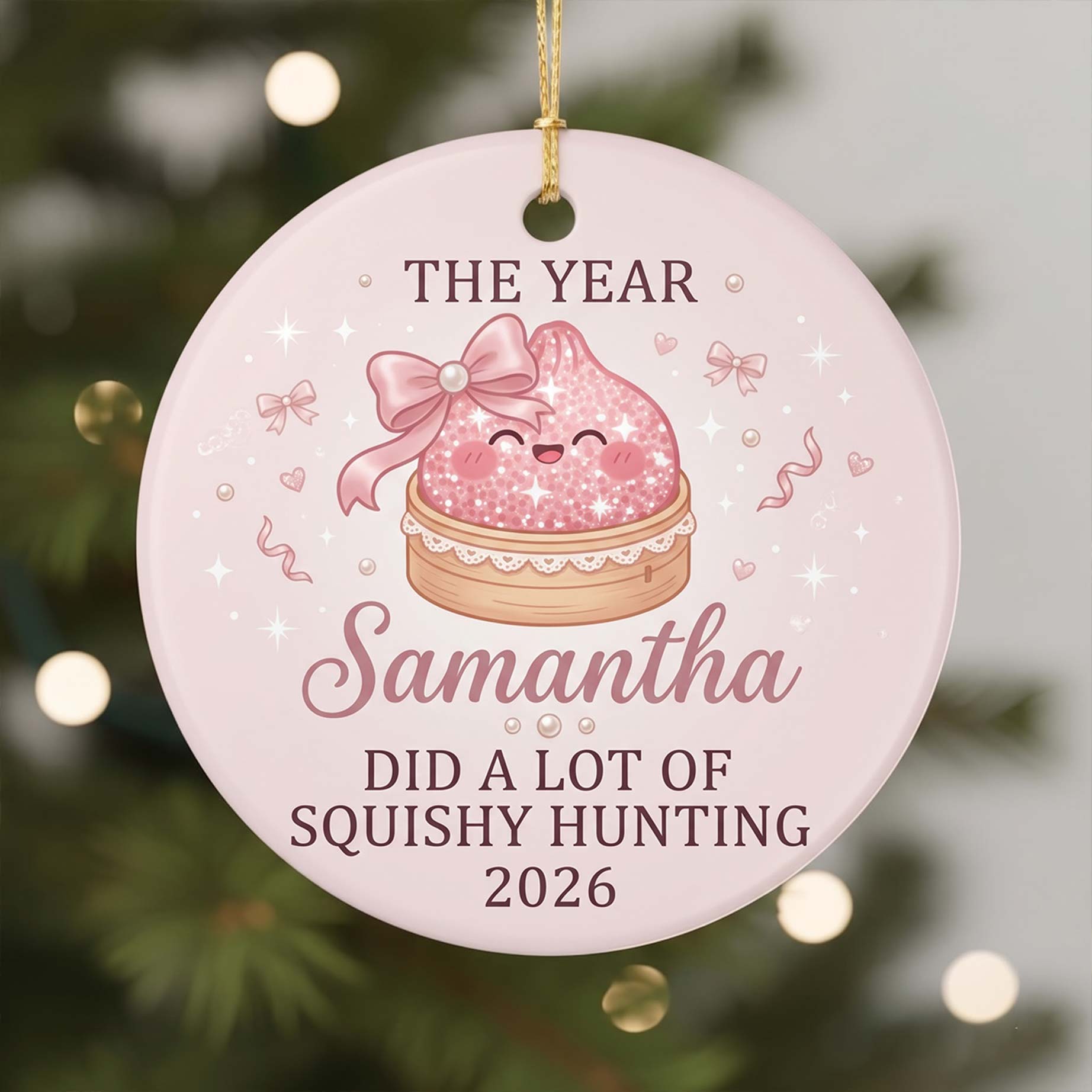Squishy Hunting 2026 Custom Name Date Round Ceramic Christmas Ornament Squishy Collector Keepsake Gift