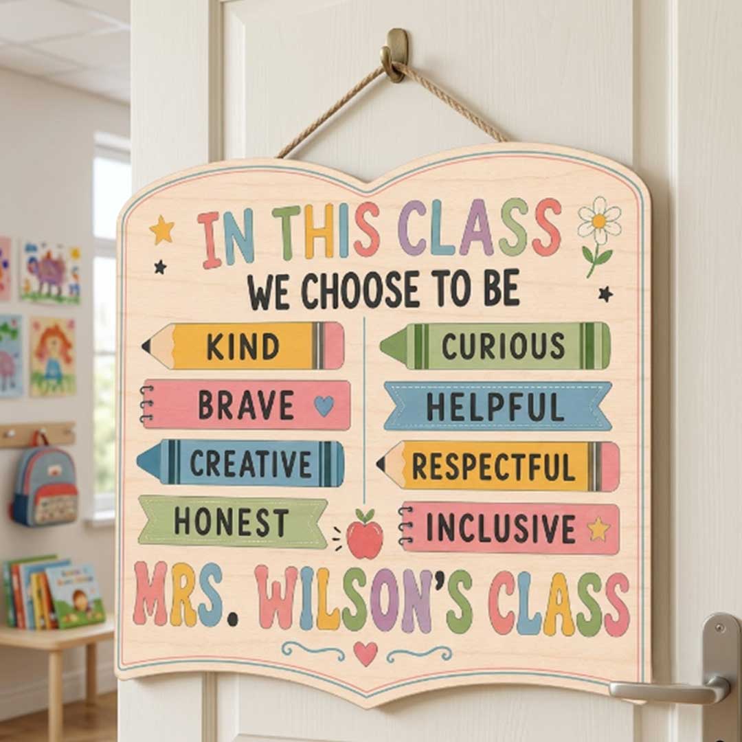 Personalized Teacher Name Wooden Sign Door Hanger In This Classroom We Choose To Be Wooden Classroom Decor, Back to School Sign
