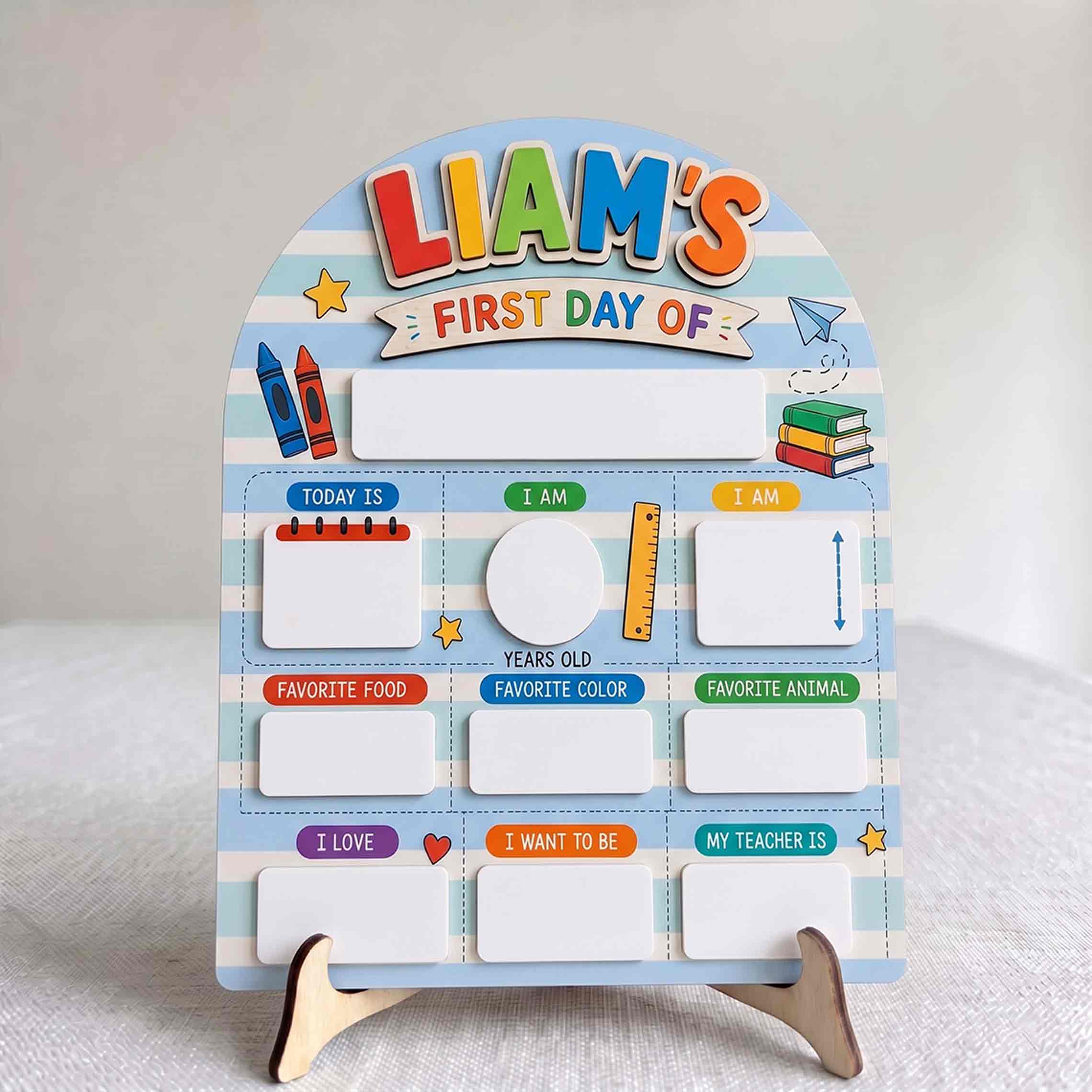 Personalized Blue Stripe Classroom First & Last Day School Sign, Reusable Dry Erase Board, Back to School Sign