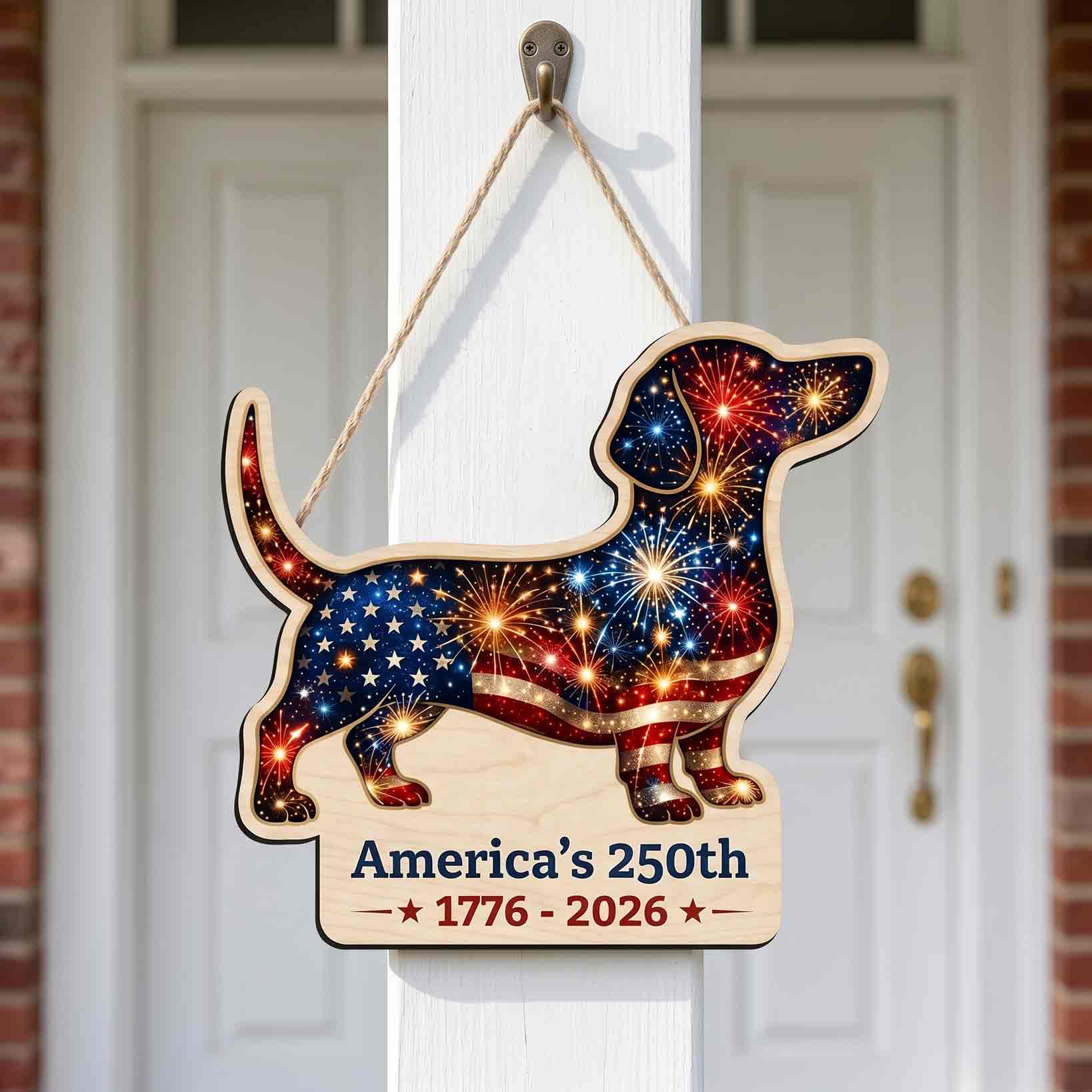 Dachshund America's 250th 1776-2026 Wooden Sign