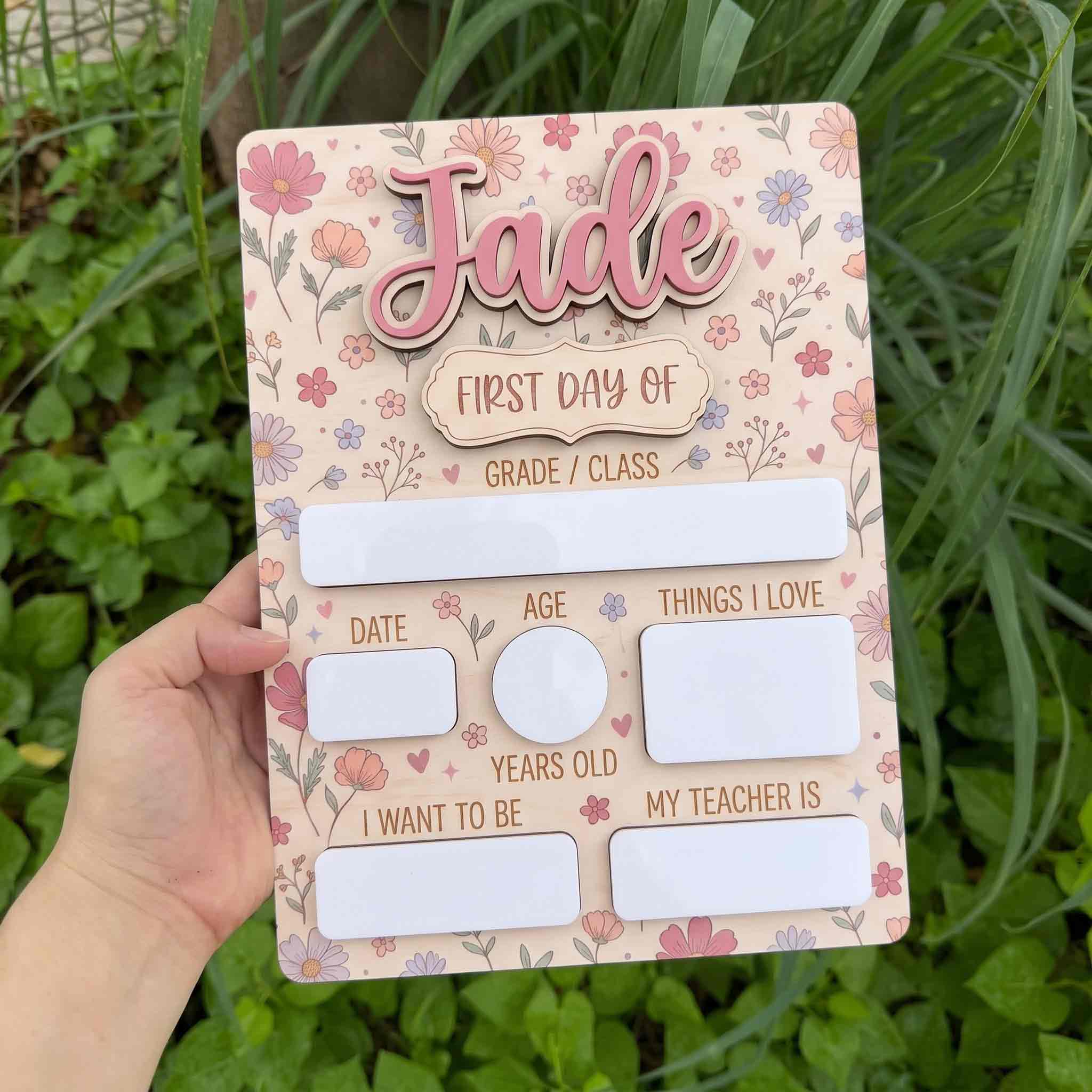 Personalized Vintage Floral First & Last Day School Sign, Reusable Dry Erase Board, Back to School Sign