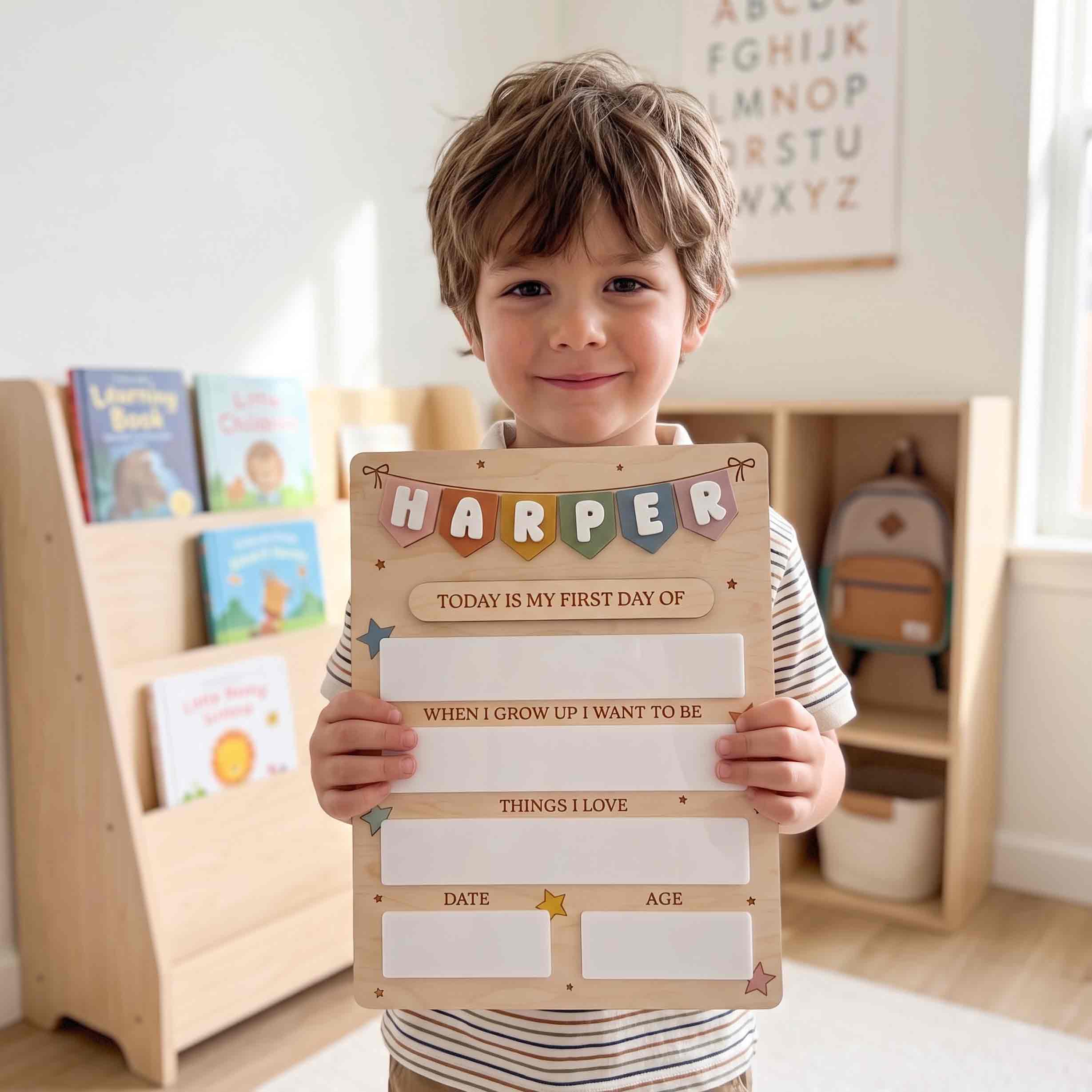 Personalized Pastel Pennant Banner First & Last Day School Sign, Reusable Dry Erase Board, Back to School Sign
