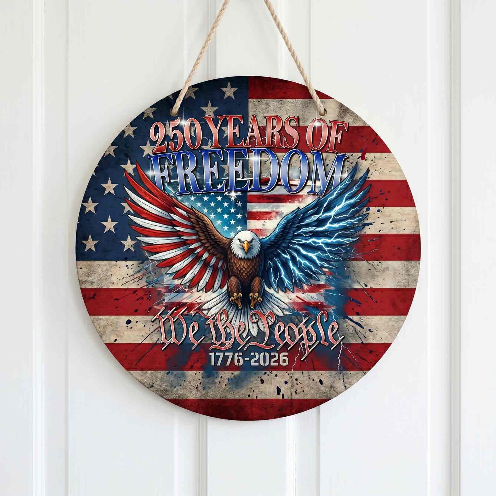 Patriotic Eagle Statue of Liberty America 250 Years of Freedom Wooden Sign