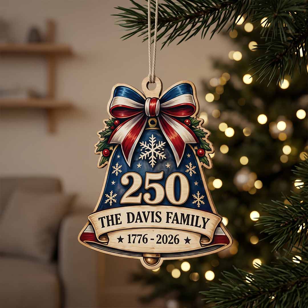 America's 250th Patriotic Bell American Pride Keepsake Personalized Custom Name Patriotic 1-Layer Wooden Christmas Ornament for American Families
